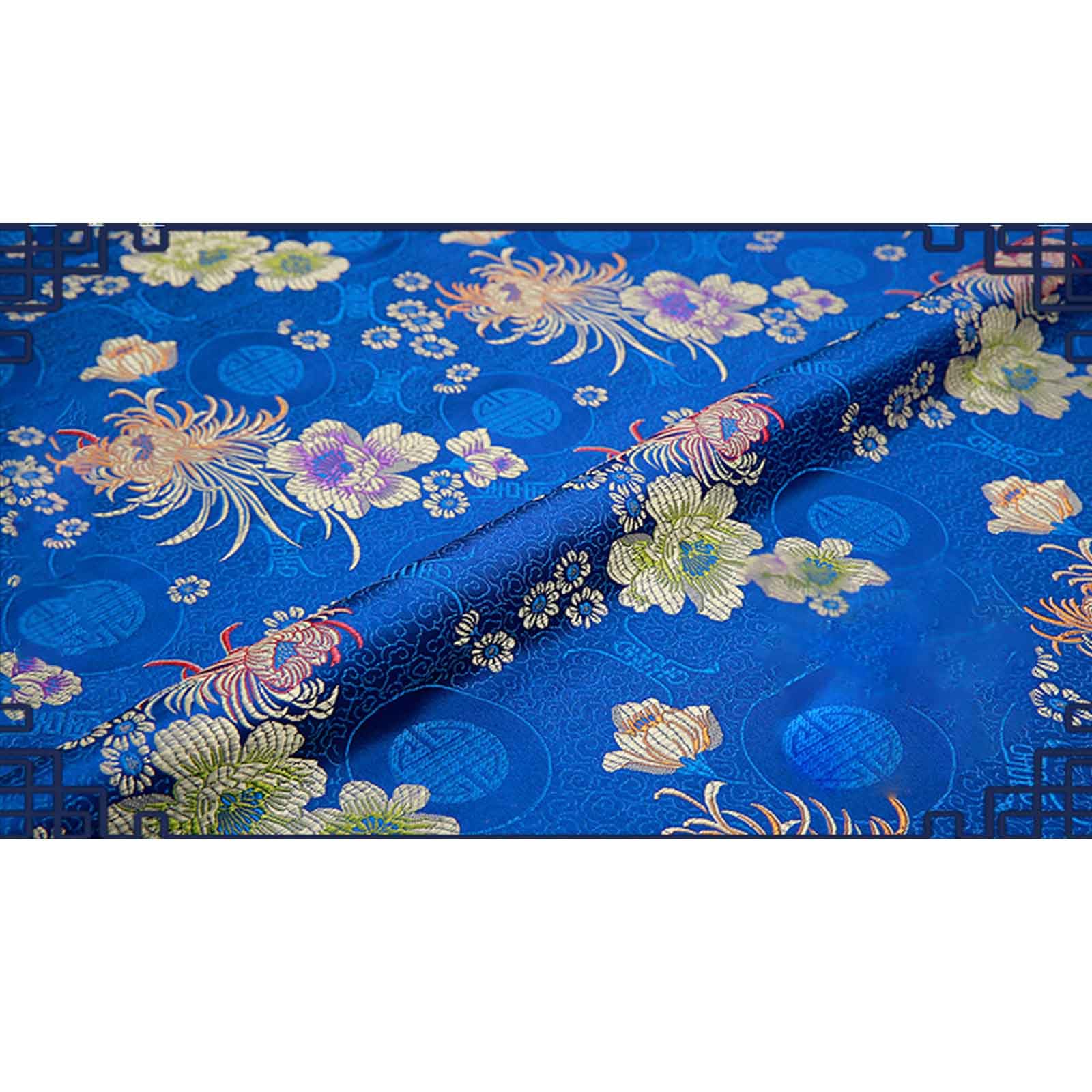 tkanina, Brokatowa satynowa tkanina kwiatowa do samodzielnego szycia, wzór kwiatowy chryzantemy, ręcznie robiony mebel, retro, wysokiej klasy cheongsam, 75X100 cm(Blue)