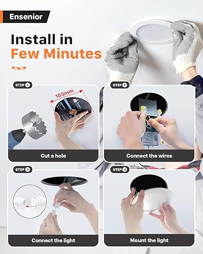 Miniatura 6 de Ensenior - 6 lámparas empotrables LED ultrafinas de 4 pulgadas con caja de conexiones, 3000 K blanco cálido, 9 W 75 W Eqv, luz descendente