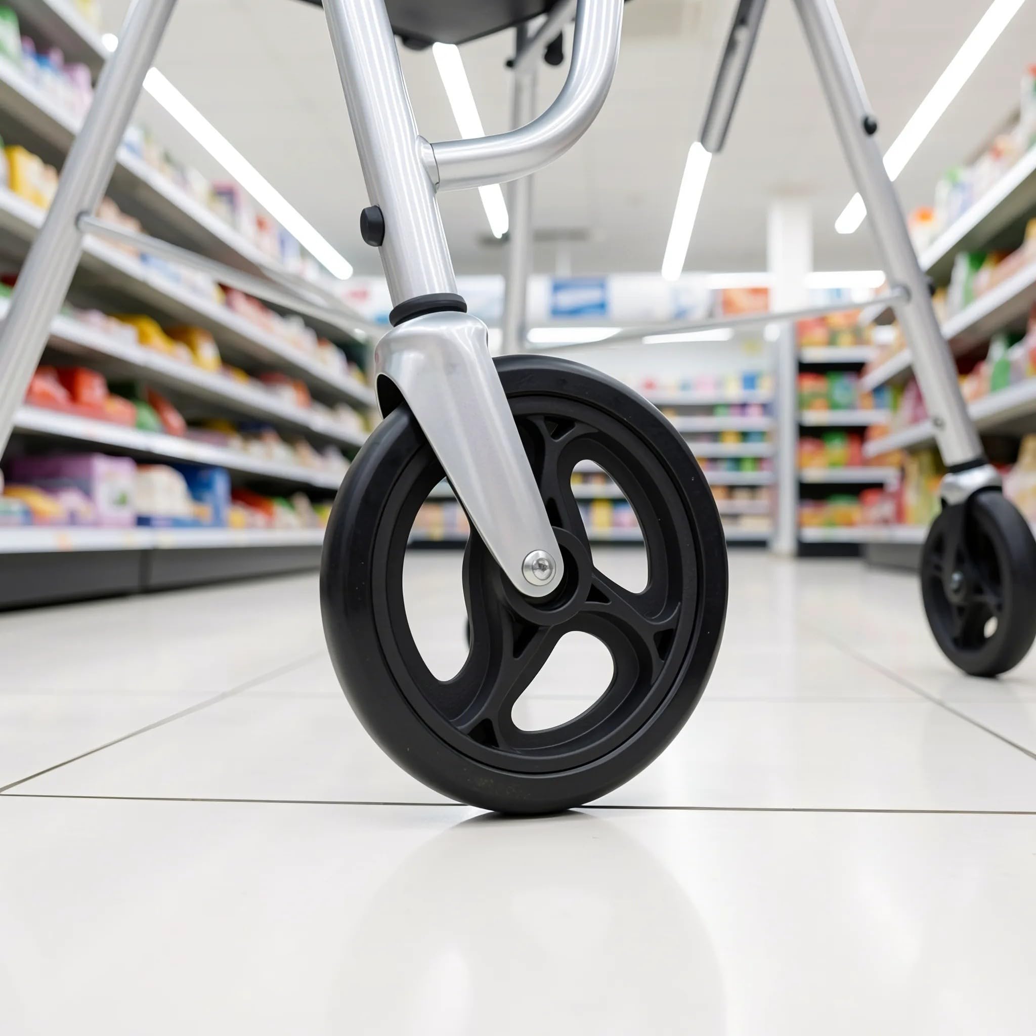 Lurrose 4 ruote anteriori girevoli - Ruote di ricambio in plastica da 6 pollici per sedia a rotelle, deambulatore, scooter per la mobilità, rotazione a 360°, nere, larghezza asse 1,42 pollici