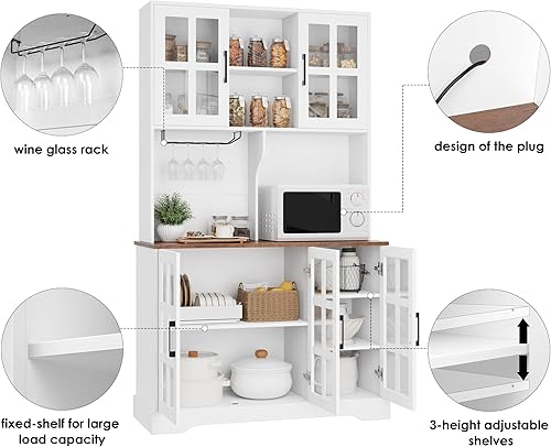 Miniatura 3 de Keyluv Armario de almacenamiento de despensa de cocina de 71 pulgadas de alto, gabinete de despensa independiente con puerta de vidrio de granja con
