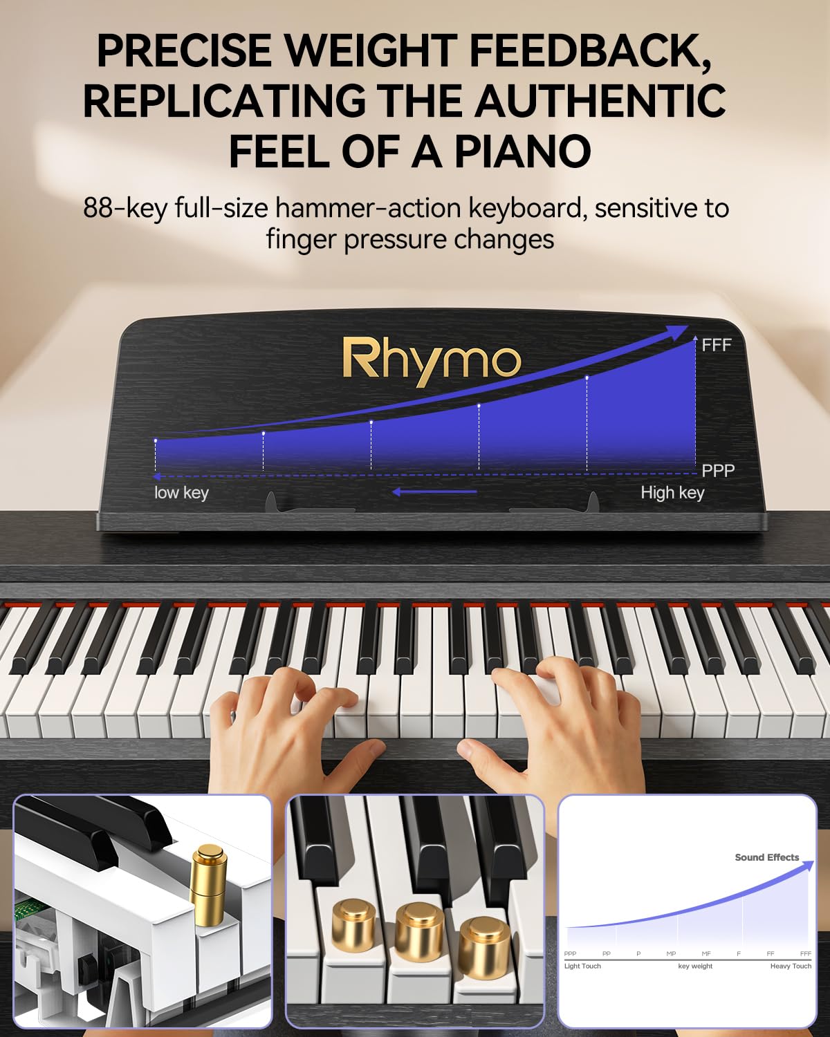 Rhymo Tastiera ponderata a 88 tasti, pianoforte digitale con altoparlanti, pianoforte digitale verticale in legno, tastiera elettronica con supporto per mobili, adatta per principianti