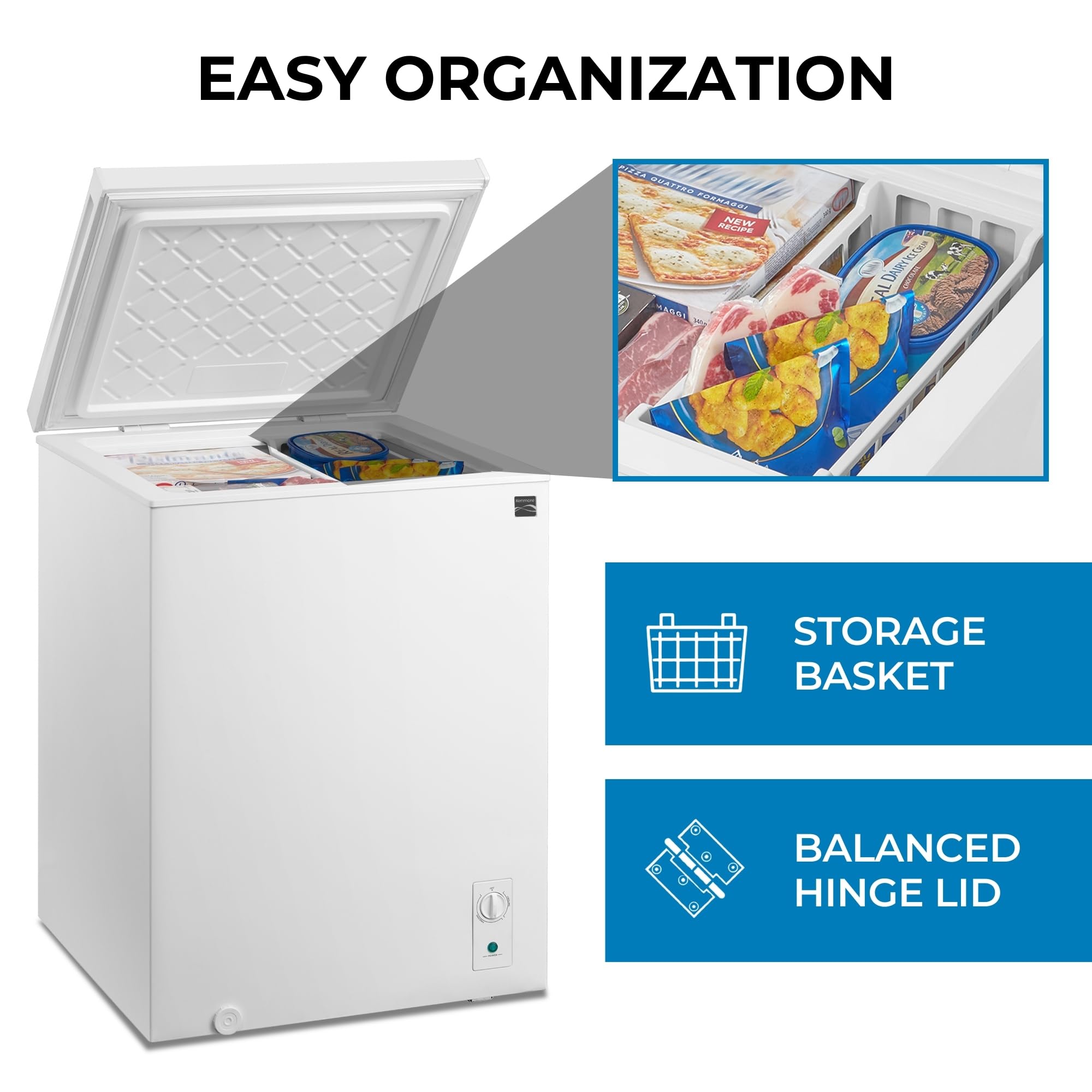 Kenmore Deep Freezer - Convertible Refrigerator/Chest Freezer, 1 Hanging Basket, Garage Ready, Meat Storage, Front Drain, Congelador For Home, Apartment, Basement, Dorm, Cottage 5.0 Cubic Feet White on Fridge.com - View 5