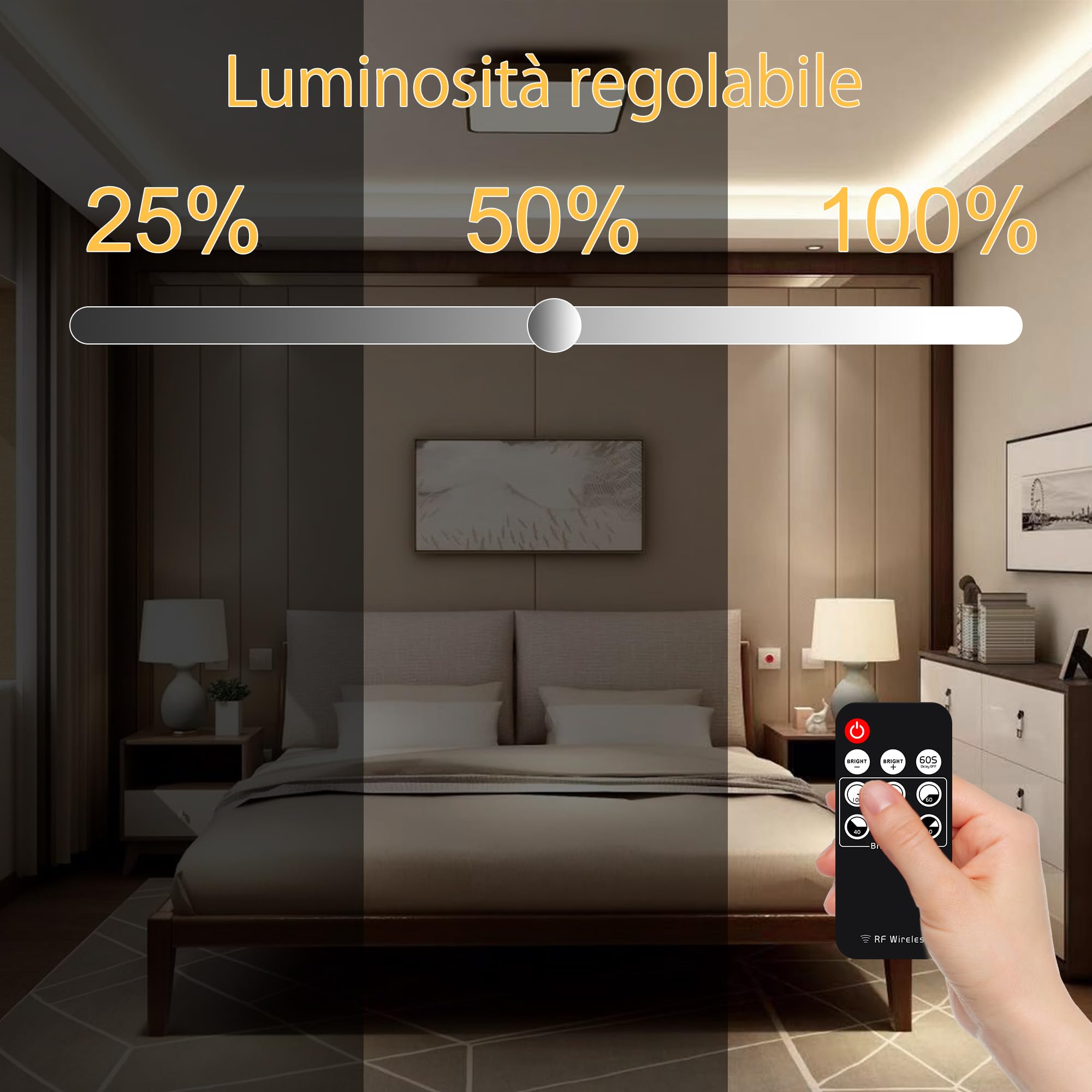AXMOTUT Striscia LED COB 2 metri 24V, Striscia LED Bianco Naturale 4000K, 320LEDs/m, Larghezza 8mm, CRI90+, con Alimentatore, Telecomando RF, LED Striscia per Cucina, Soggiorno, Feste, Bar