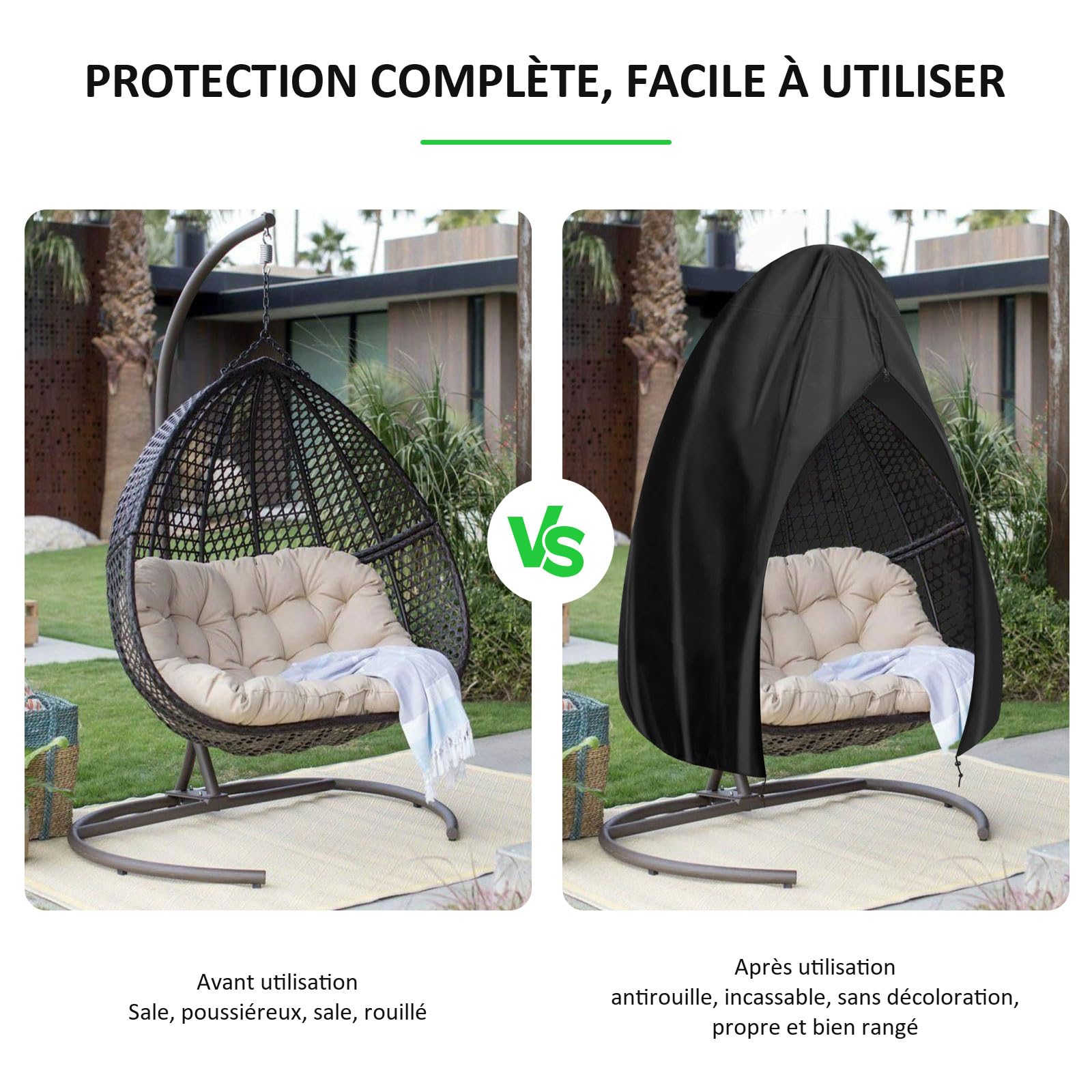 Housse Fauteuil Suspendu, Housse de Protection pour Fauteuil Oeuf, Housse de Chaise Suspendue Exterieur, Housses de Balancelles de Jardin, Imperméable, Anti-UV, Indéchirable (230x200cm)