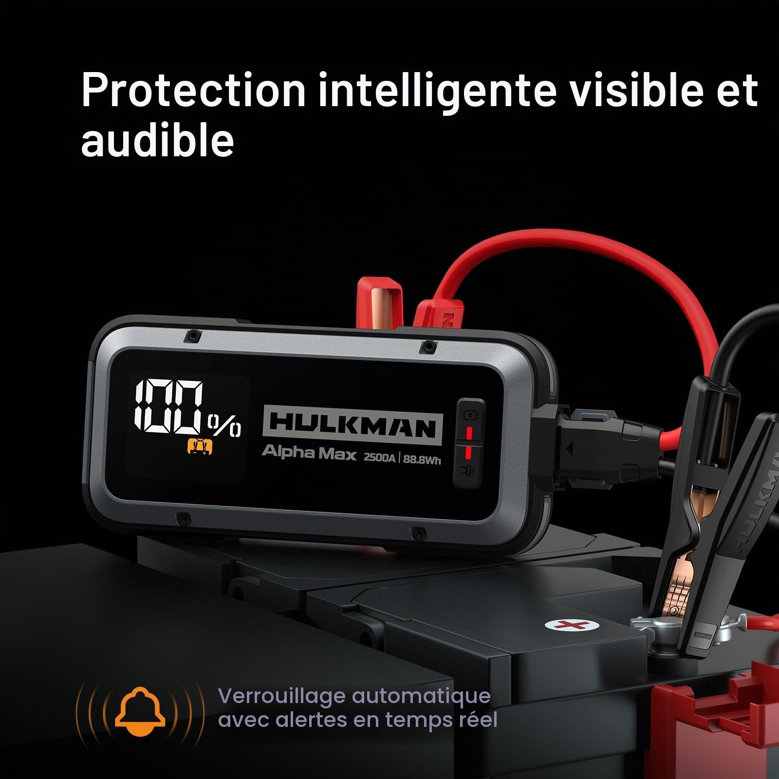 HULKMAN Alpha Max Gris Spatial, Booster de Batterie Voiture 2500A 88.8Wh, Démarreur Portable 12V avec Technologie de Démarrage à -40°F, Écran LED 3.3", pour Moteurs Essence 9.0L et Diesel 6.5L