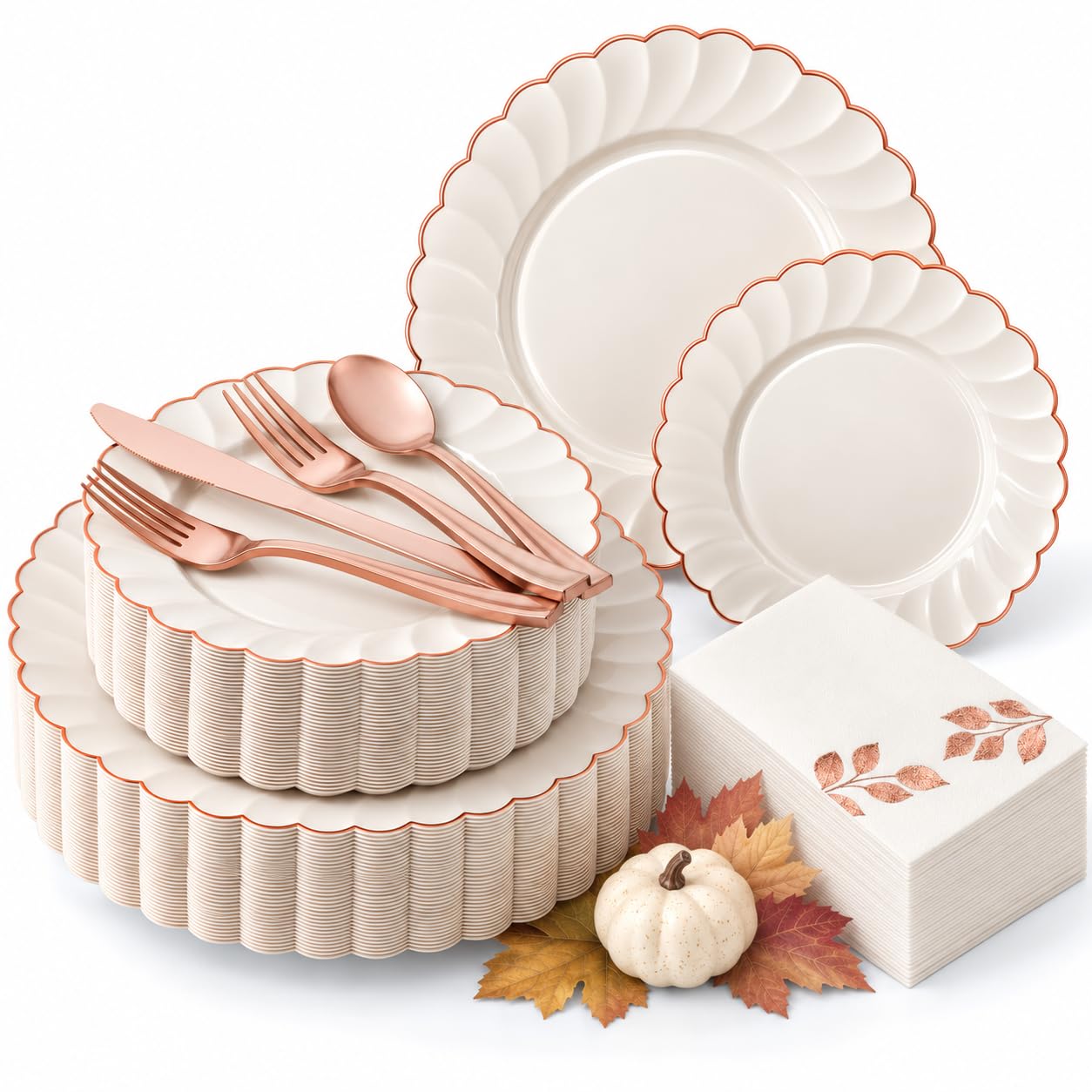 Rose Gold Scalloped Dinnerware Set - 175 Piece -1