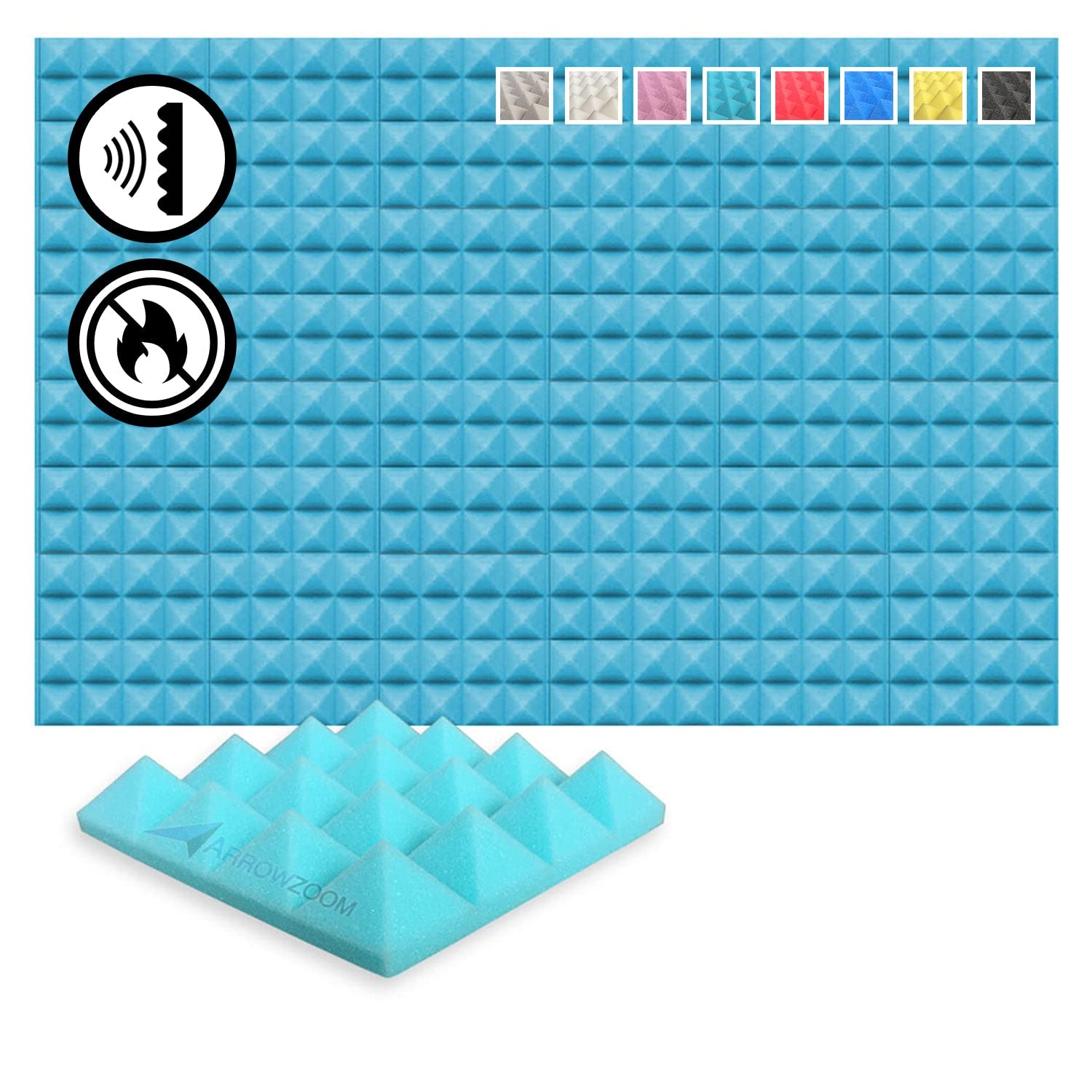 Arrowzoom New 24 Pieces 10x10x2inch Soundproofing Insulation Pyramid Acoustic Wall Foam Padding Studio Foam Tiles AZ1034 (BABY BLUE)