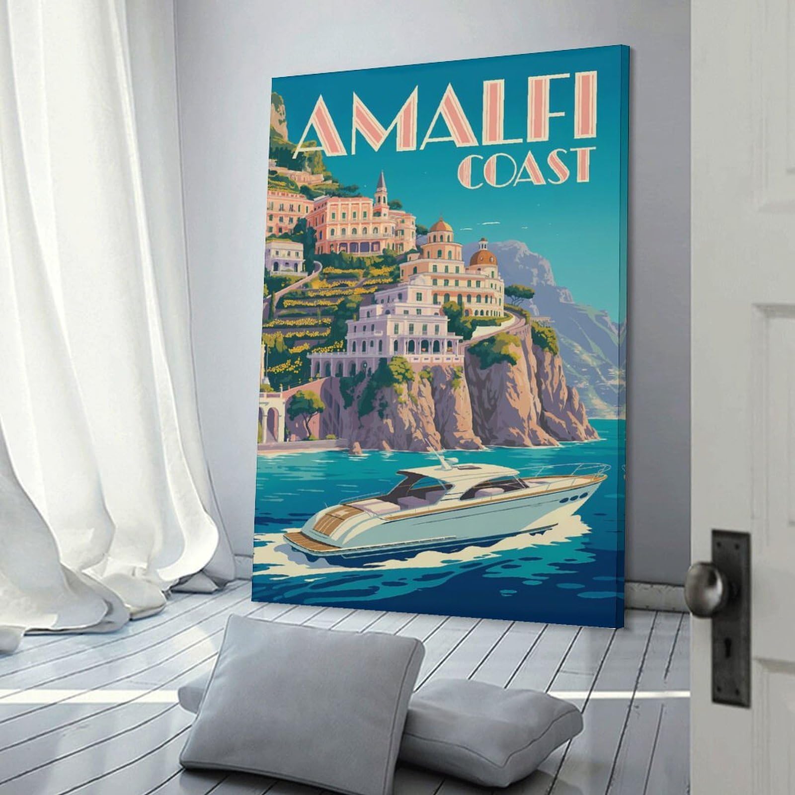 Junmoney Canvas Wall Decor Amalfi Coast Travel (3), 24x36inch(60x90cm), for Gallery Wall Layouts in Home Or Office, Home Wall Art for Statement Displays