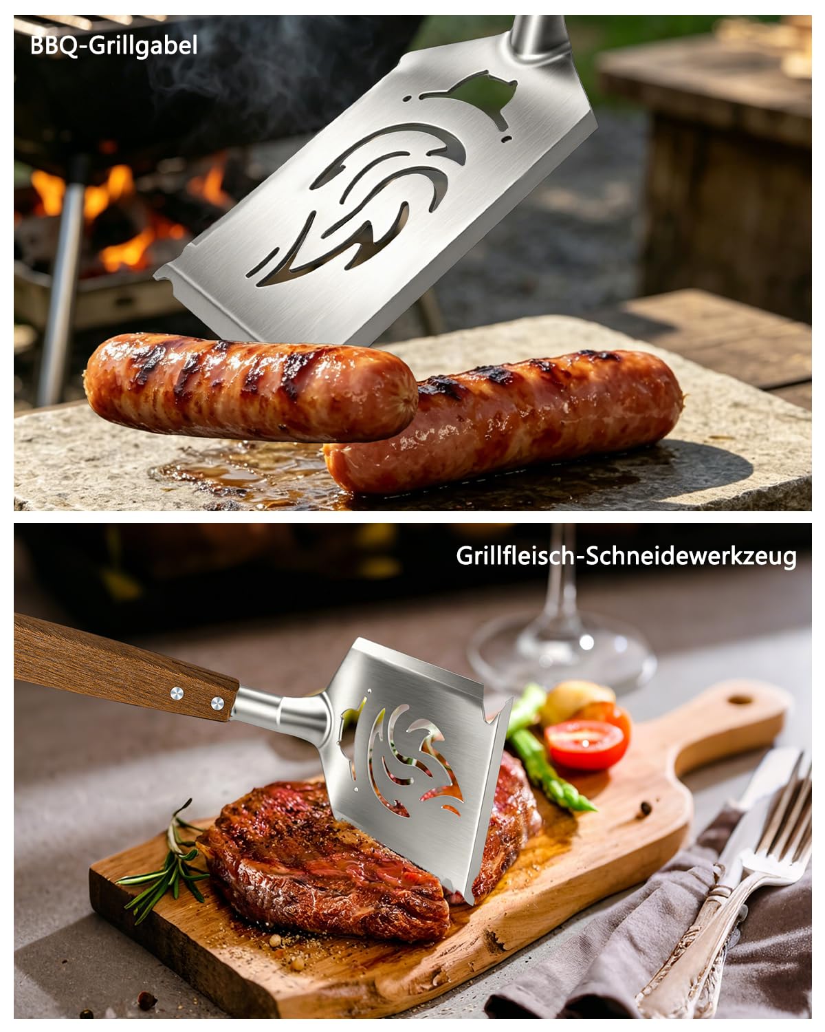 7-in-1 Grillspachtel mit Holzgriff, Multifunktion Grillwerkzeug für BBQ & Camping, Funktionen des Grillwerkzeug-Sets, Kreativer Grillwender, Grillen Geschenke für Männer, Vatertagsgeschenk