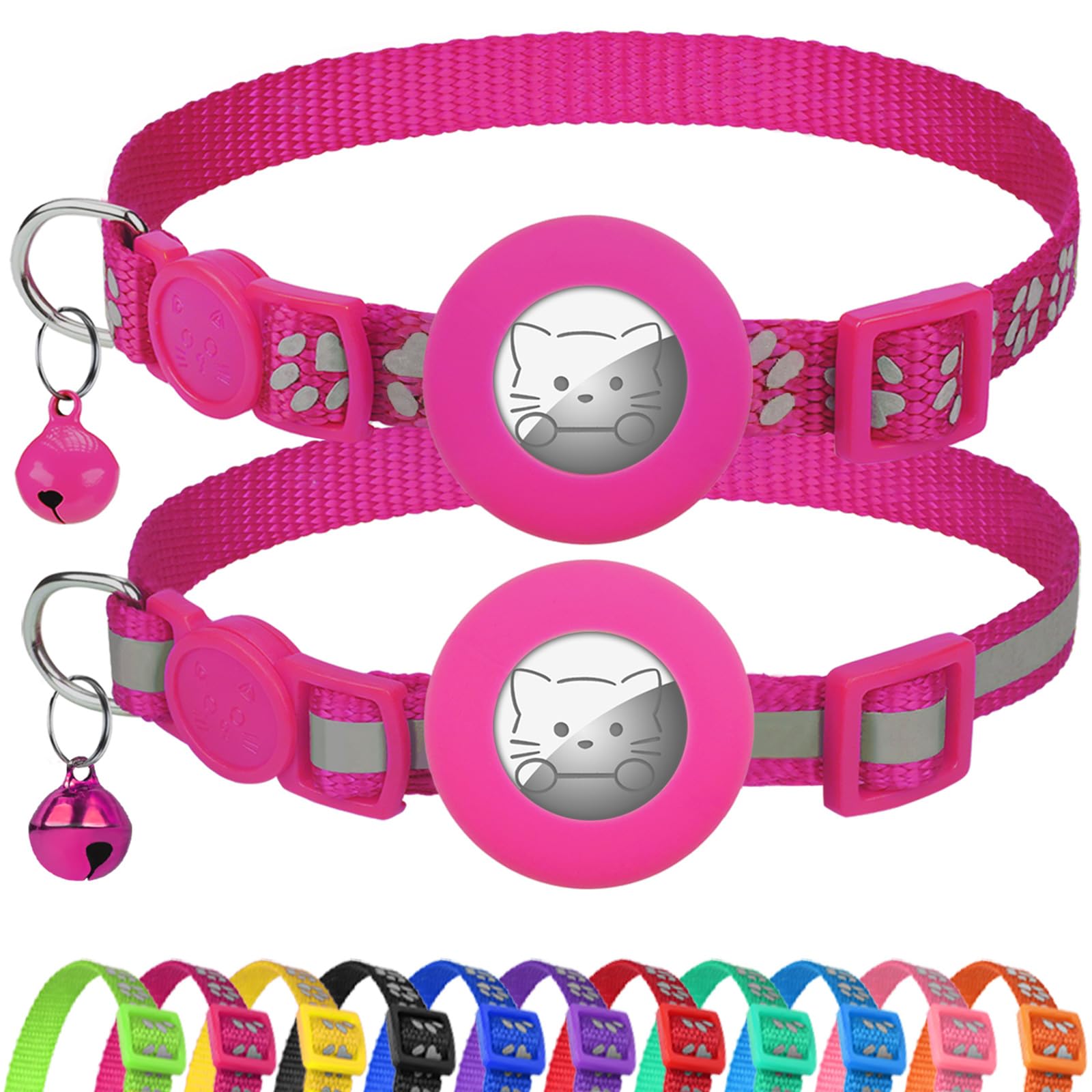 Joytale Reflective AirTag Cat Collar, Breakaway Buckle, 2 Pack Lightweight AirTag Holder Pet Collars with Bell, Adjustable 7.5-12.5 Inch for Girl Boy