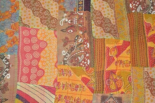 Miniatura 2 de Yuvancrafts Colcha india hecha a mano Kantha tradicional multicolor Kantha manta colcha Gudari colcha (retazos azules)