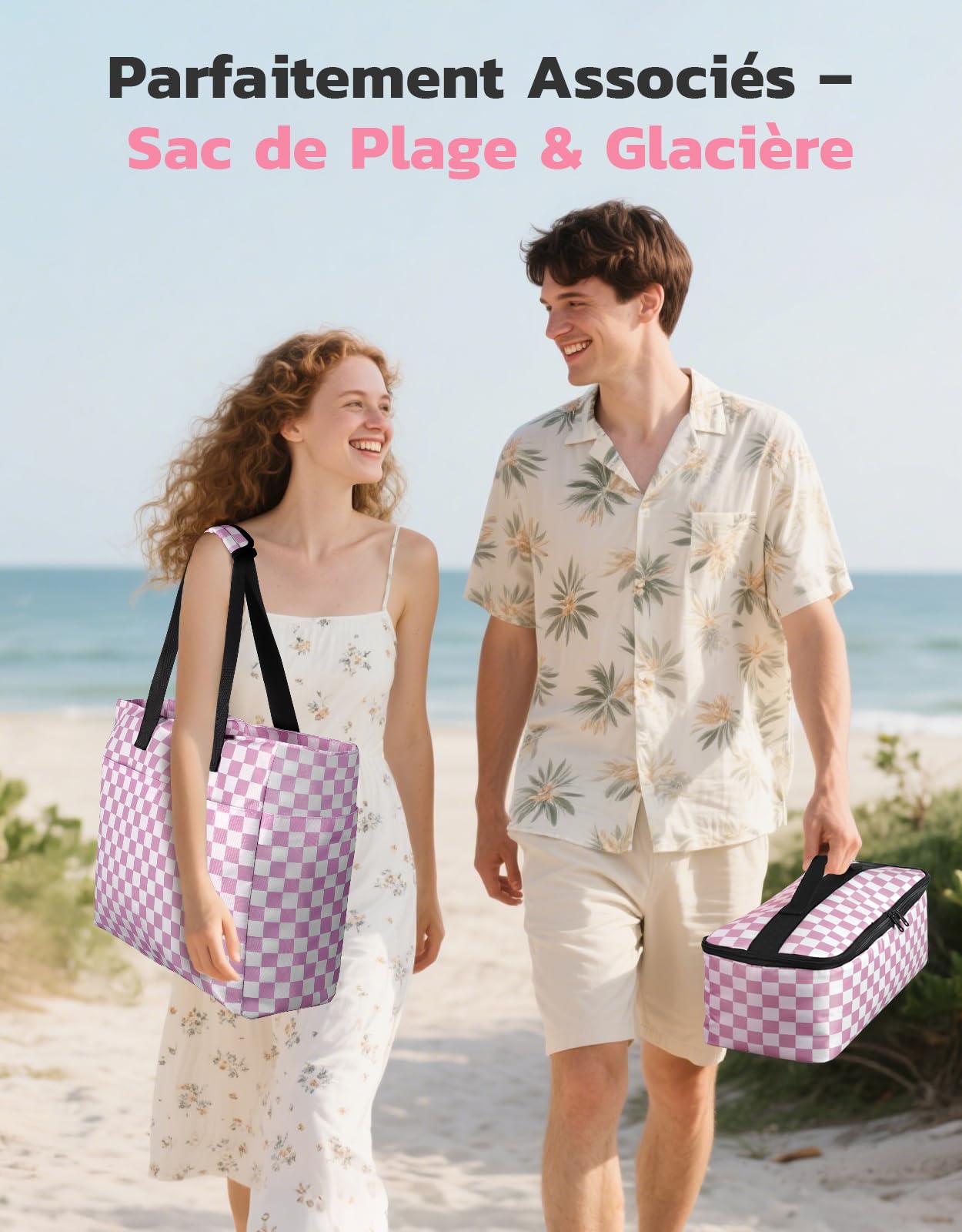 ISEYOU Grand Sac de Plage et Sac Isotherme, 45L Sacs Cabas Femme Imperméables avec Fermeture Éclair, Compartiment Sec-Humide, XXL Sacs Piscine Famille pour Voyage, Vacances, Pique-Nique, Gym