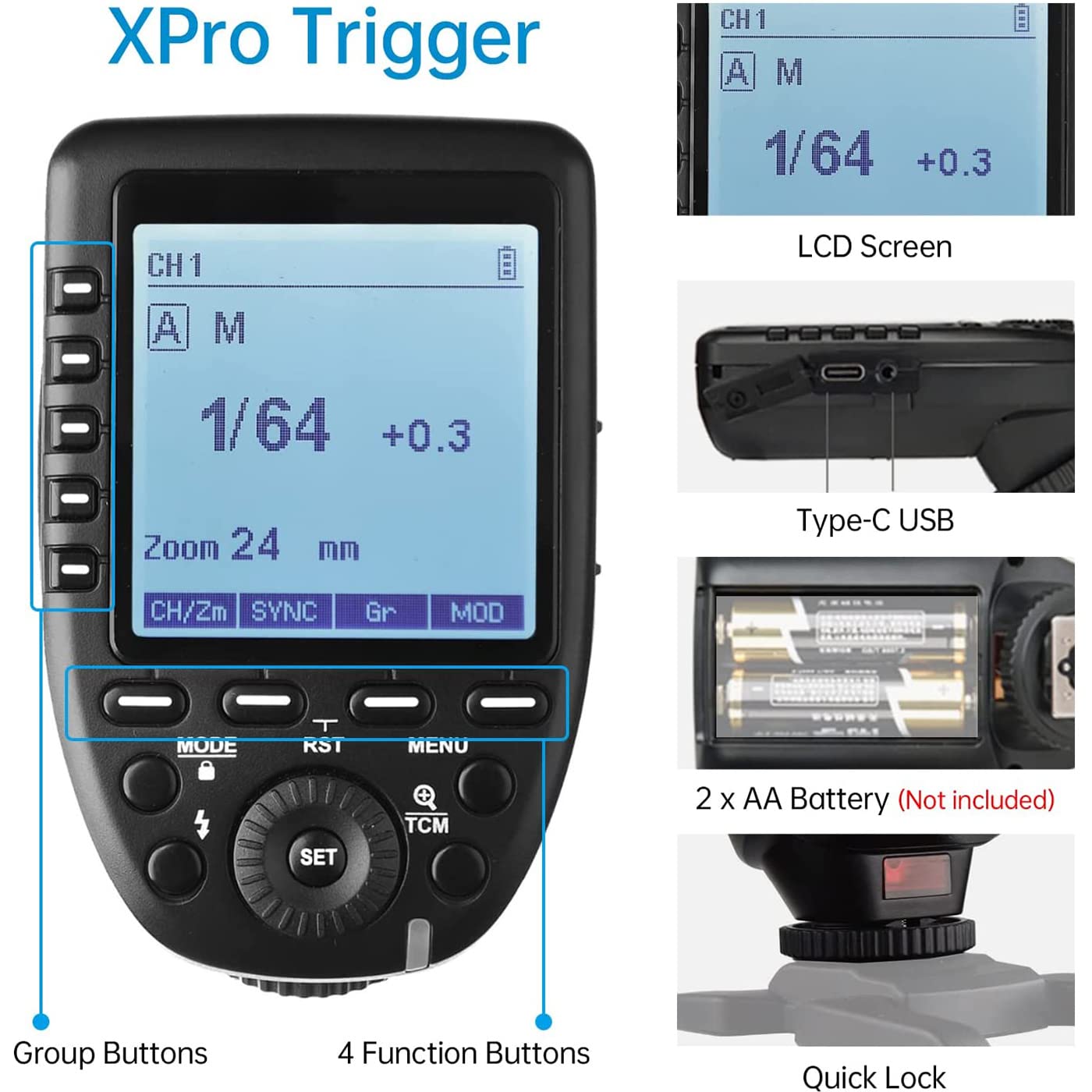 Godox Xpro-S Disparador de Flash para Sony TTL 2.4G Inalámbrico 1/8000s HSS,Diseño 5 Botones de Grupo Dedicados 11 Funciones Personalizables,Disparador Remoto para Iluminación Fotográfica