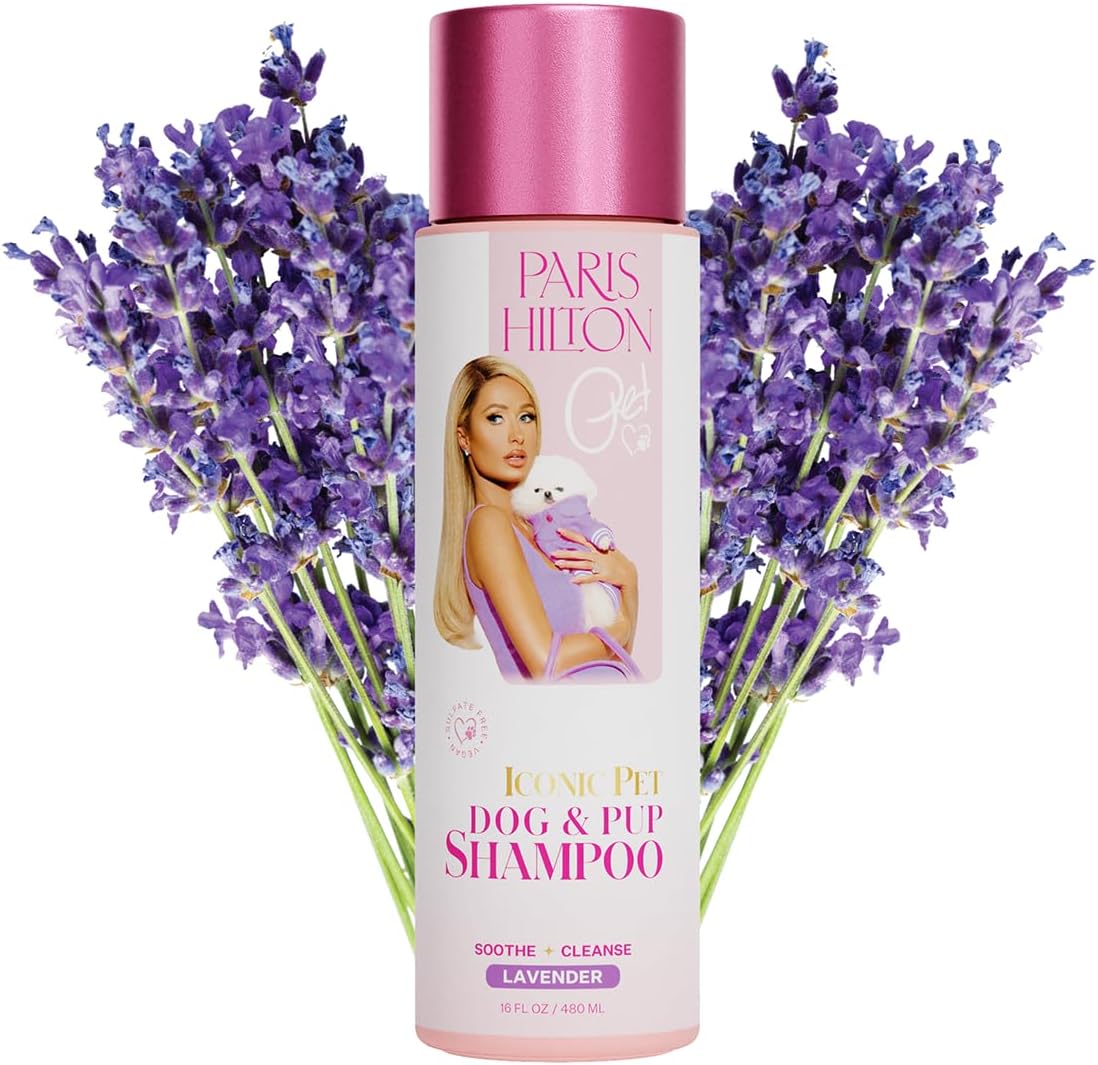 Paris Hilton Dog Shampoo - Gentle Calming Lavender Scent, Sulfate-Free Vegan & Hypoallergenic for All Dog Breeds, with Oatmeal & Aloe for Healthy Coats & Salon-Quality Grooming, 16oz (480ml)
