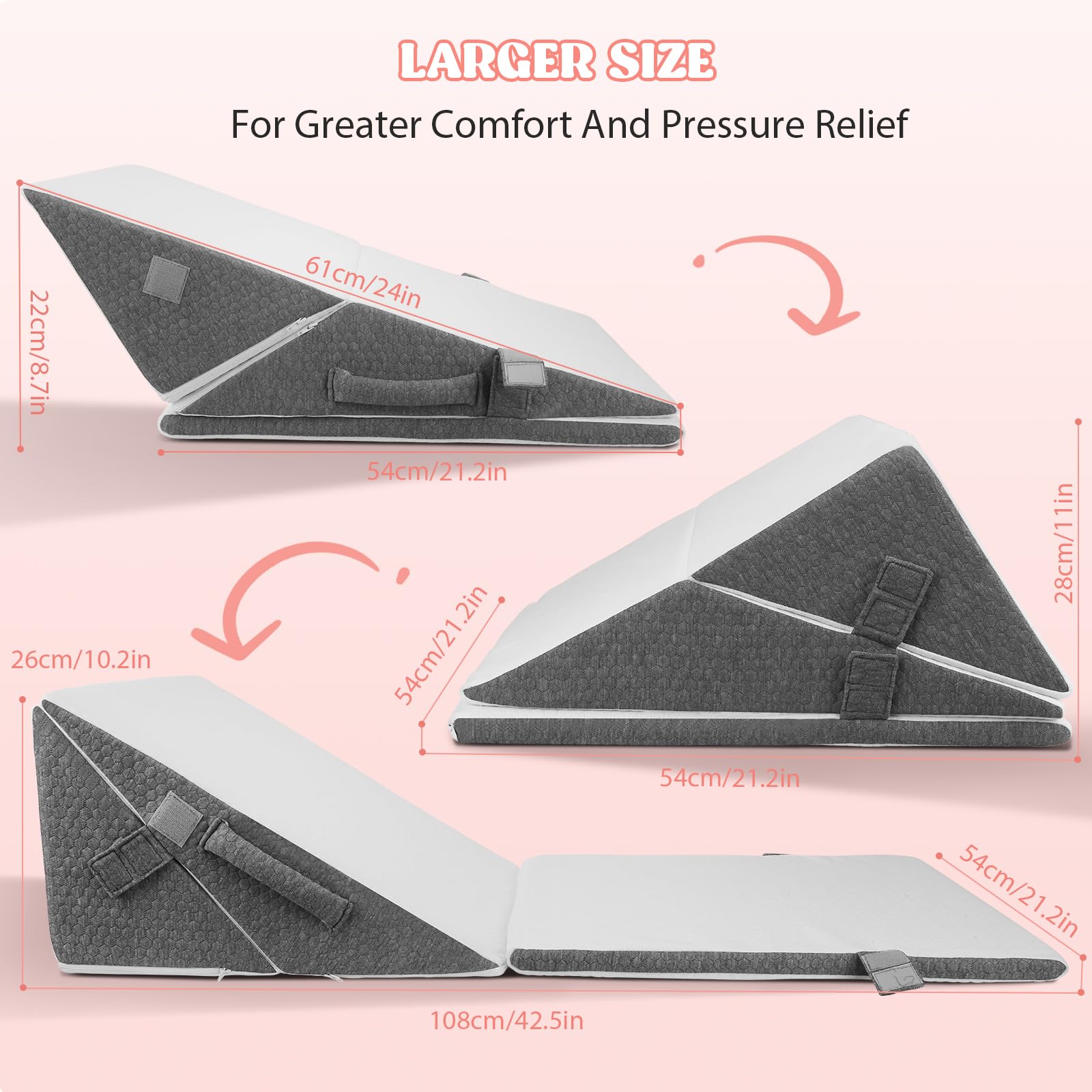 Cuscino a cuneo in memory foam con altezza regolabile – ideale per recupero chirurgico, reflusso, russare e problemi alla schiena, cuscino ortopedico per letti, con rivestimento lavabile e manici
