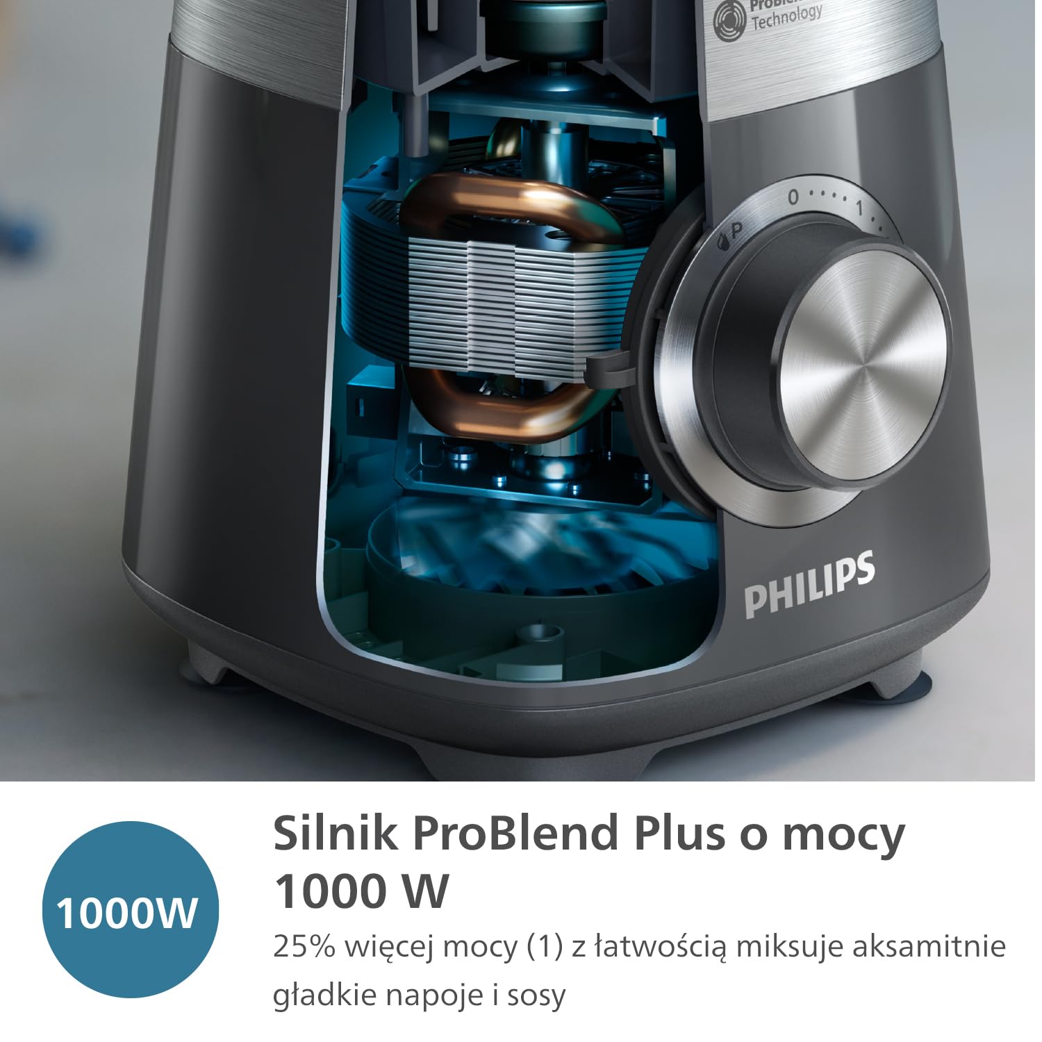 Philips Serii 5000 Blender, Silnik ProBlend Plus o Mocy 1000 W, 3 Prędkości, Pojemność 2 Litry, Odłączane Ostrza, Łatwe Czyszczenie, Aplikacja HomeID, Cashmere Grey (HR3020/20)