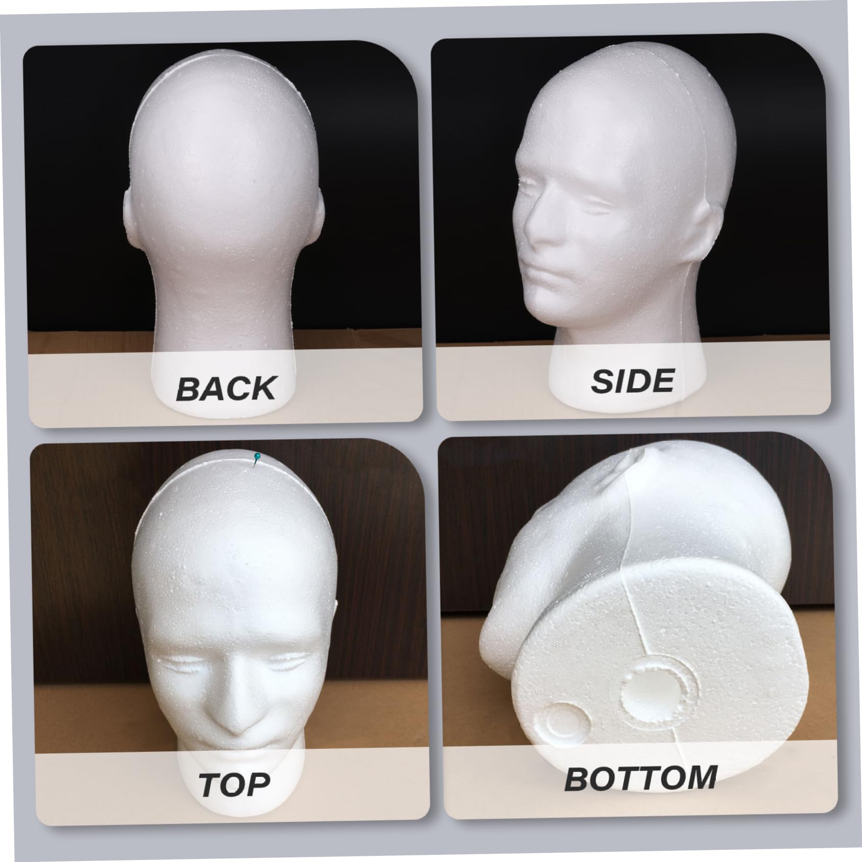 4pcs Styroporkopf, Schaufensterpuppenkopf männliches Haar Schaufensterpuppe Weißer Schaumkopf Modell Hutmasken Brille Hut Perücke Ausstellung Manikin Kopf für Zuhause, Salon, Shop
