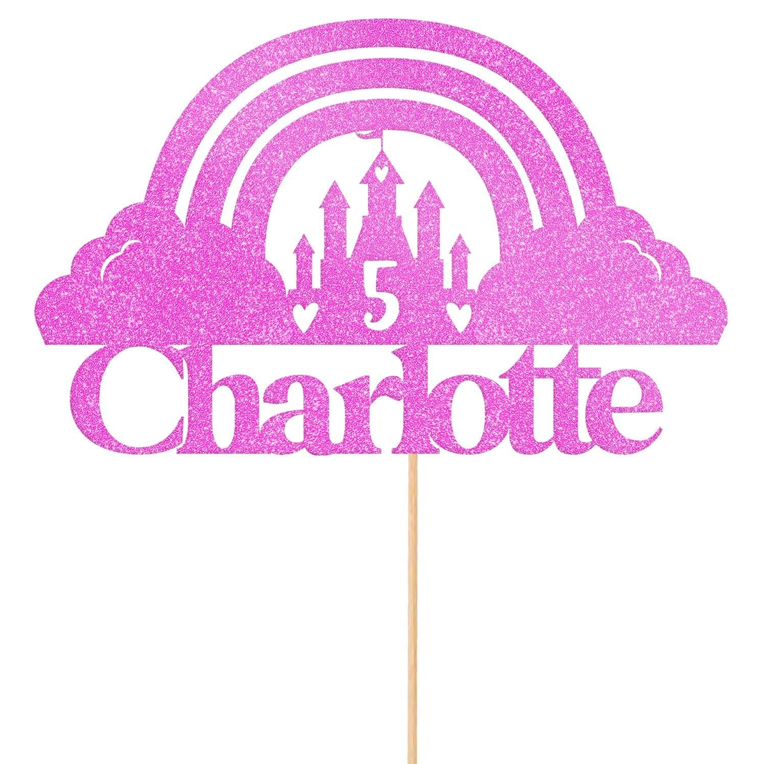 Personalised Princess Castle Glitter Cake Topper Lt Pink Any Custom Age & Name Glitter Cake Decoration and Sprinkles - Happy Birthday Decorations - Personalised Toppers for Cakes by Cakeshop — image 1