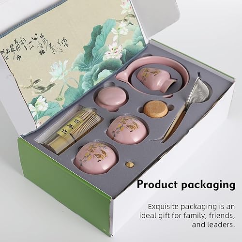 Miniatura 6 de Juego de 11 batidores de matcha, 13 onzas, con 2 tazas y 1 lata de té, diseño único de patrón de gato, juego completo de matcha, juego de matcha