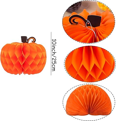 Miniatura 2 de Paquete de 12 centros de mesa de calabazas de otoño para mesas de 10 pulgadas, bola de tejido de panal de abeja para colgar, calabazas colgantes de