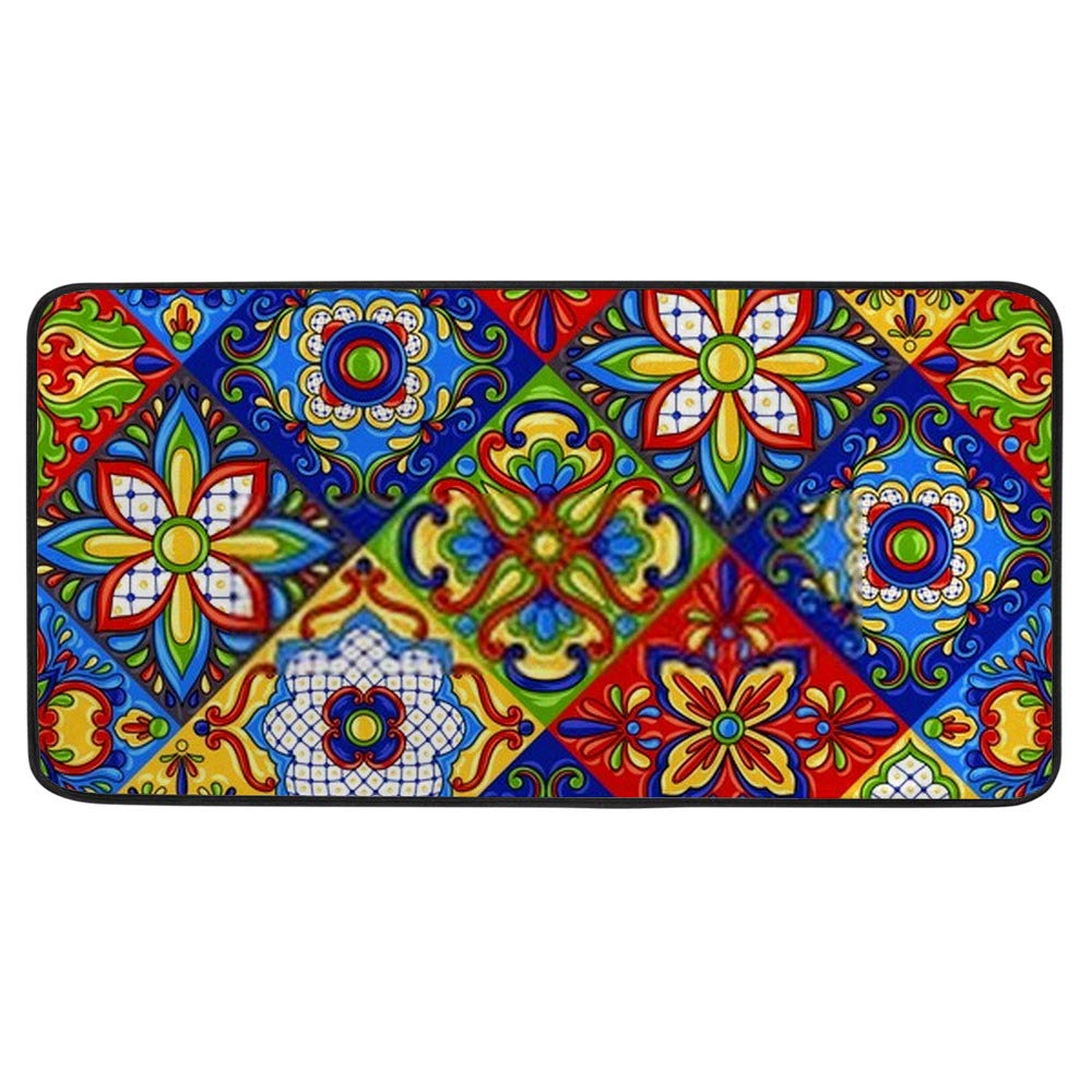 ZHONGJI Kitchen Rug Bathroom Mat ﻿Mexican Talavera Ceramic Tile Seamless Pattern Non-Slip Soft Short Plush Long Floor Rug Extra-Thick Memory Foam Machine Washable