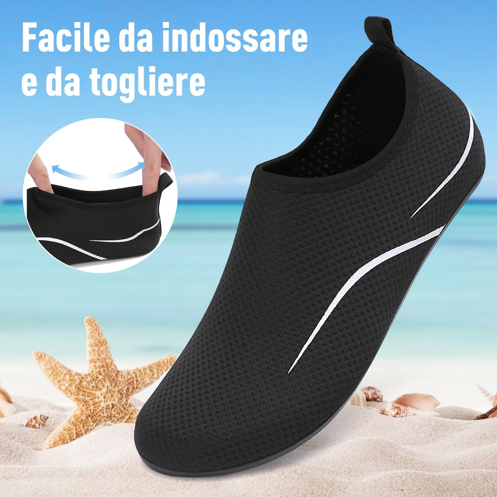Donna Uomo Scarpe da Scoglio Scarpe da Immersione Antiscivolo Water Shoes Scarpe da Acqua per Spiaggia Surf Bagno Snorkel Yoga Sport Acquatici Gr.34-47 EU