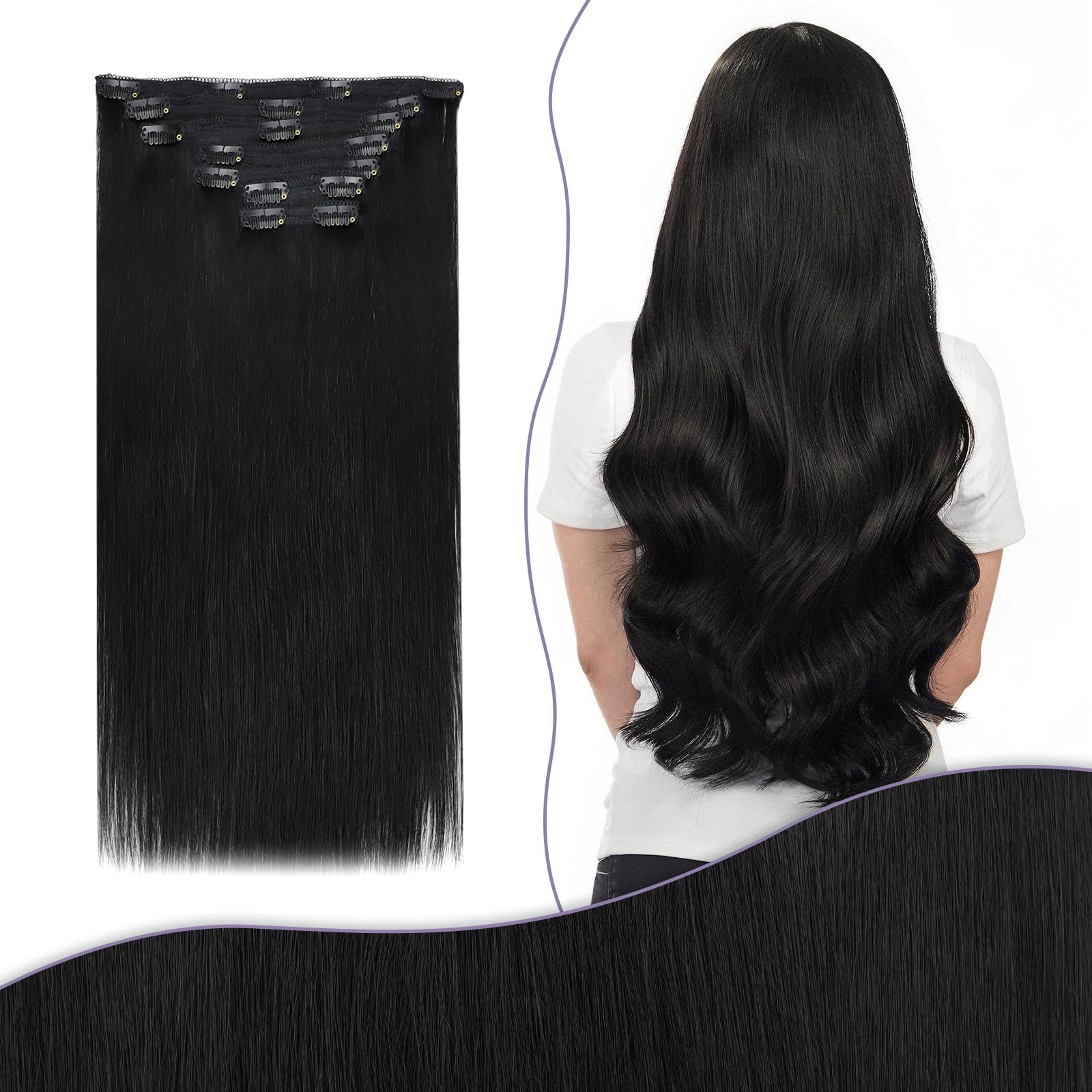 Fshine Extension Clip in Capelli Veri 22 Pollici 7 Pezzi Nero Lisci Capelli Dei Capelli Umani Reale Lisci Capelli 150G Extension Lisce Clip Double Weft Clip In Hair Extensions #1