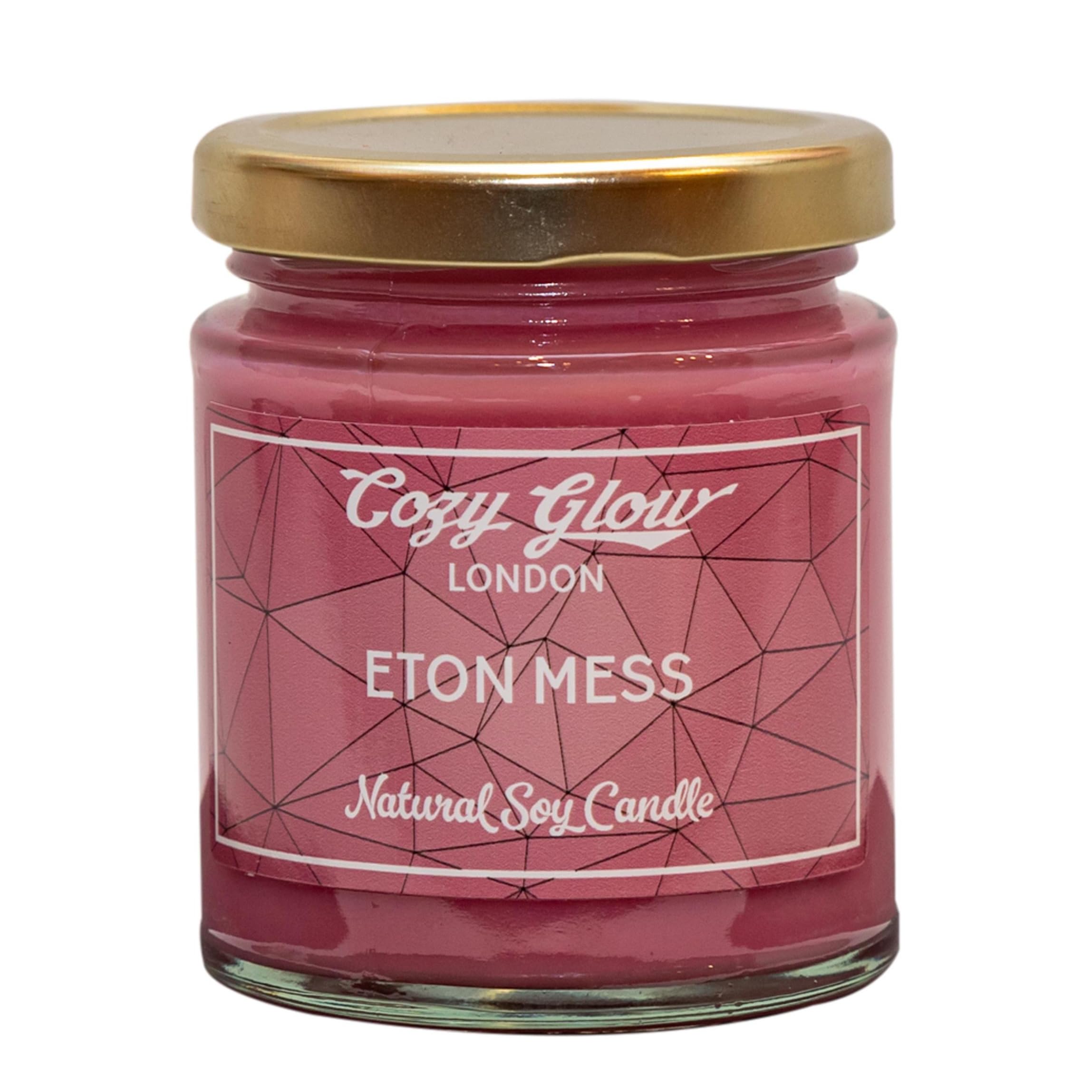 Cozy Glow Eton Mess Soy Candle – Sweet Strawberry & Meringue Scent | Handmade in The UK | Long Lasting Clean Burn | 30+ Hour Burn Time