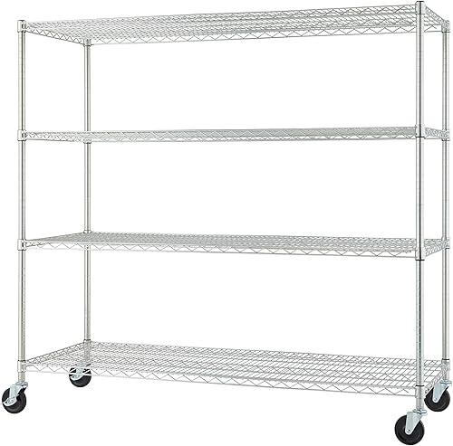 Trinity Basics - Estantería de alambre ajustable de 4 niveles con ruedas para organización de cocina, almacenamiento de garaje, cuarto de