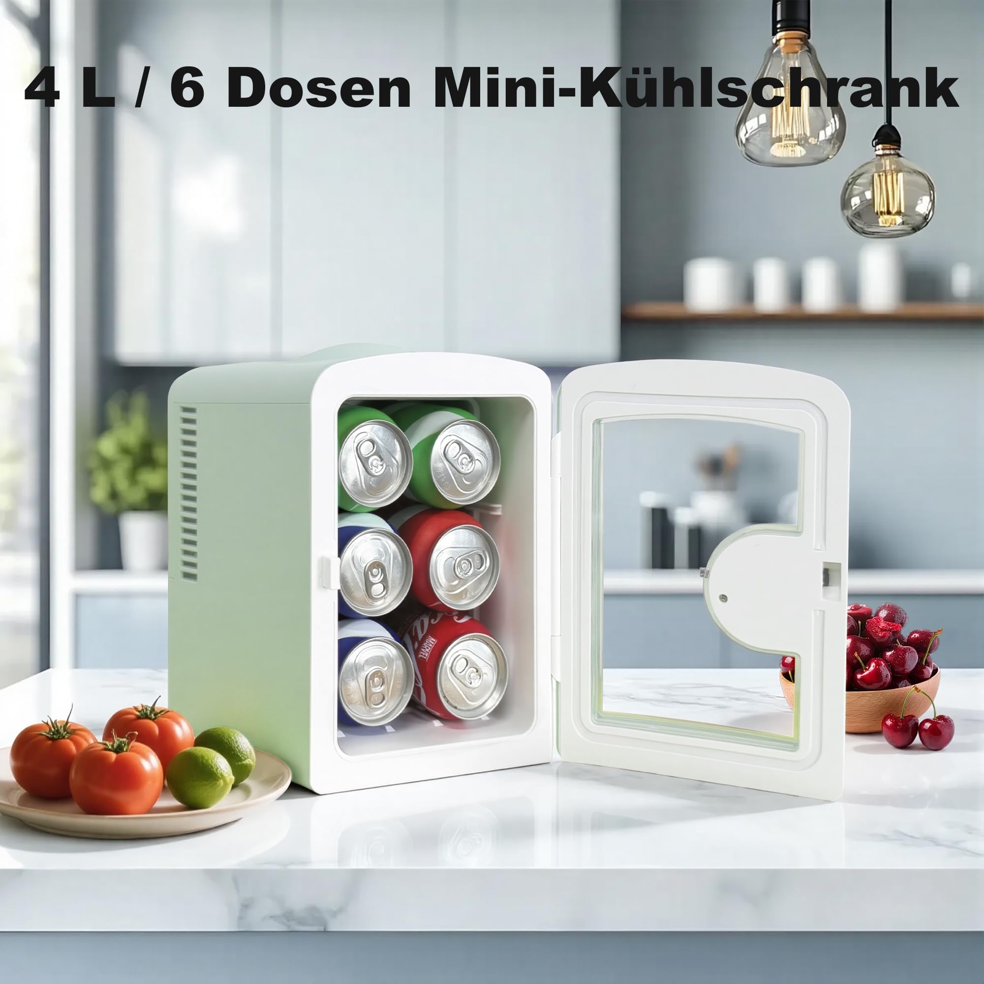 Iceblue Mini-Kühlschränke, winziger Kühlschränke mit Blickfenster, 4L / 6 Dosen Hautpflege Kühlschränke für Schönheit & Getränke, Kleiner Kühler für Zuhause, Auto, Geschenke - Grün