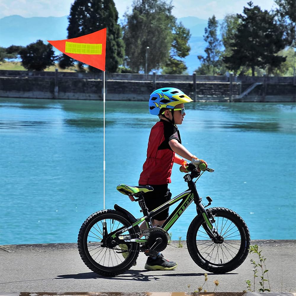 Bandera De Seguridad,2 Set Juego De Banderin Bicicleta,Seguridad Bandera para Ciclismo,Niños Mastil Banderin,Bandera para Bicicleta para Karts
