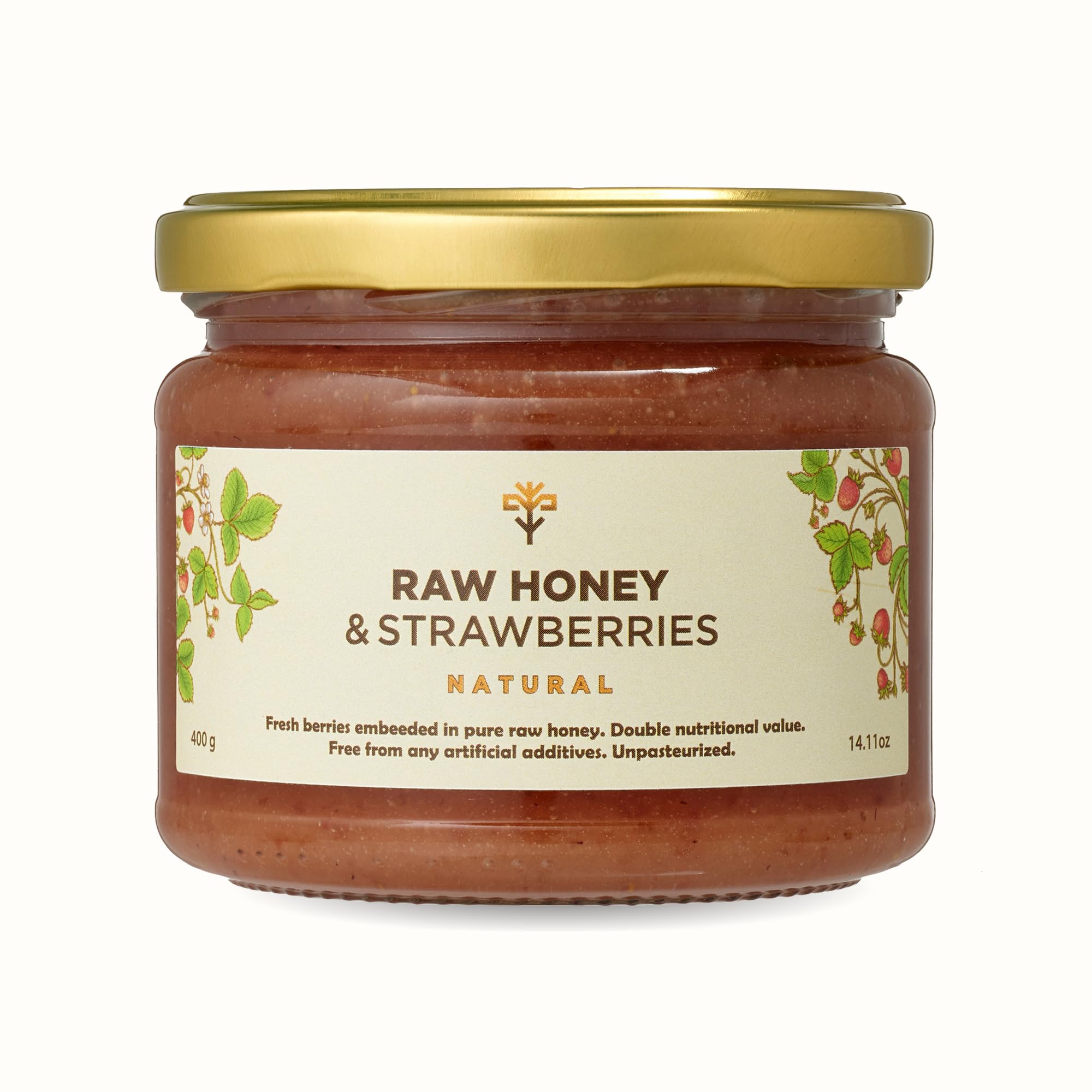 Earthbreath Raw Honey with Strawberries 400g - 100% Raw & Natural - Fresh Strawberries – No Artificial Additives