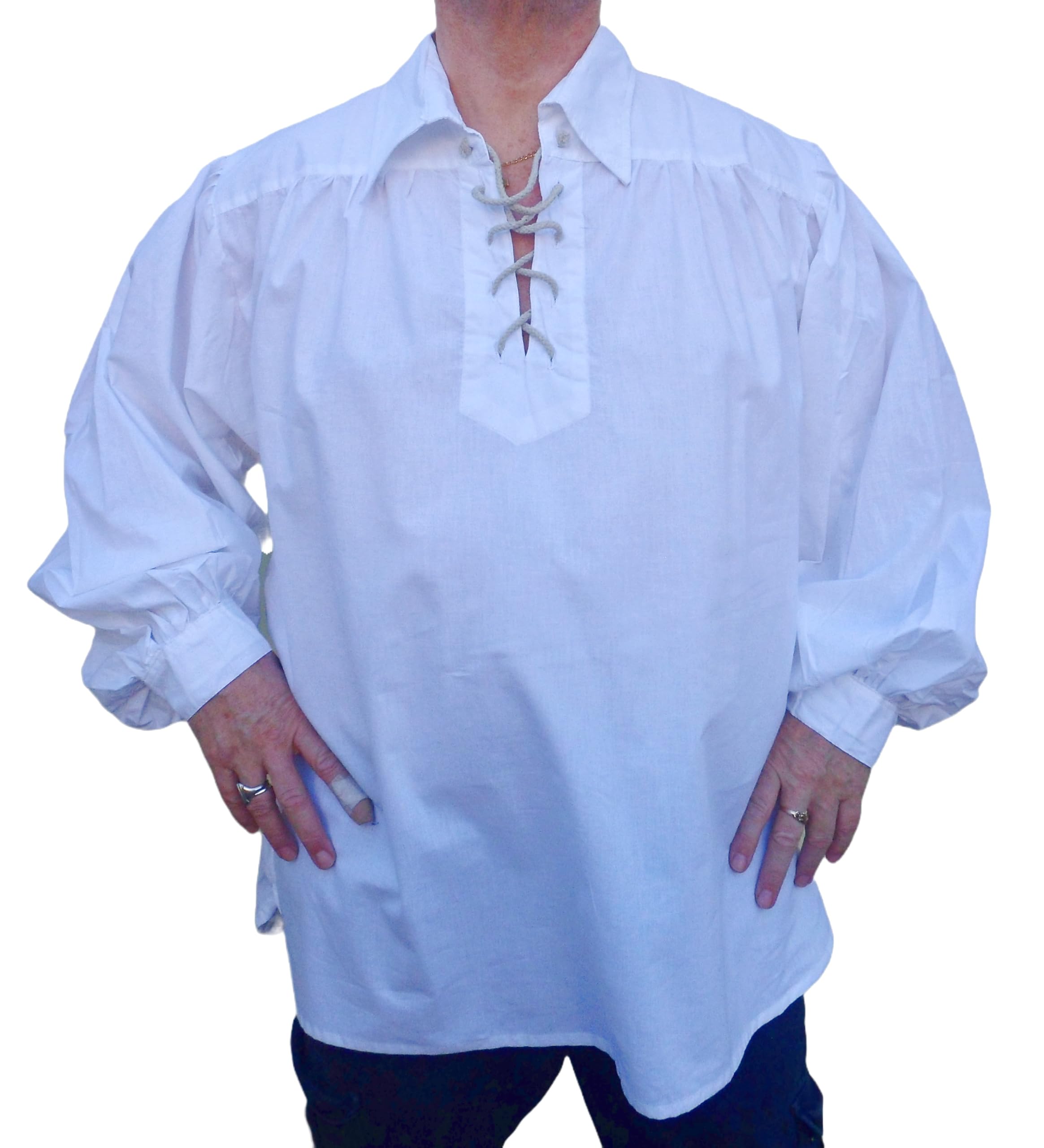 NATURAL FLOW FAIR TRADE COTTON MEDIEVAL GOTHIC LARP COSPLAY PIRATE KURTA SHIRT COLLARED WHITE (Large)