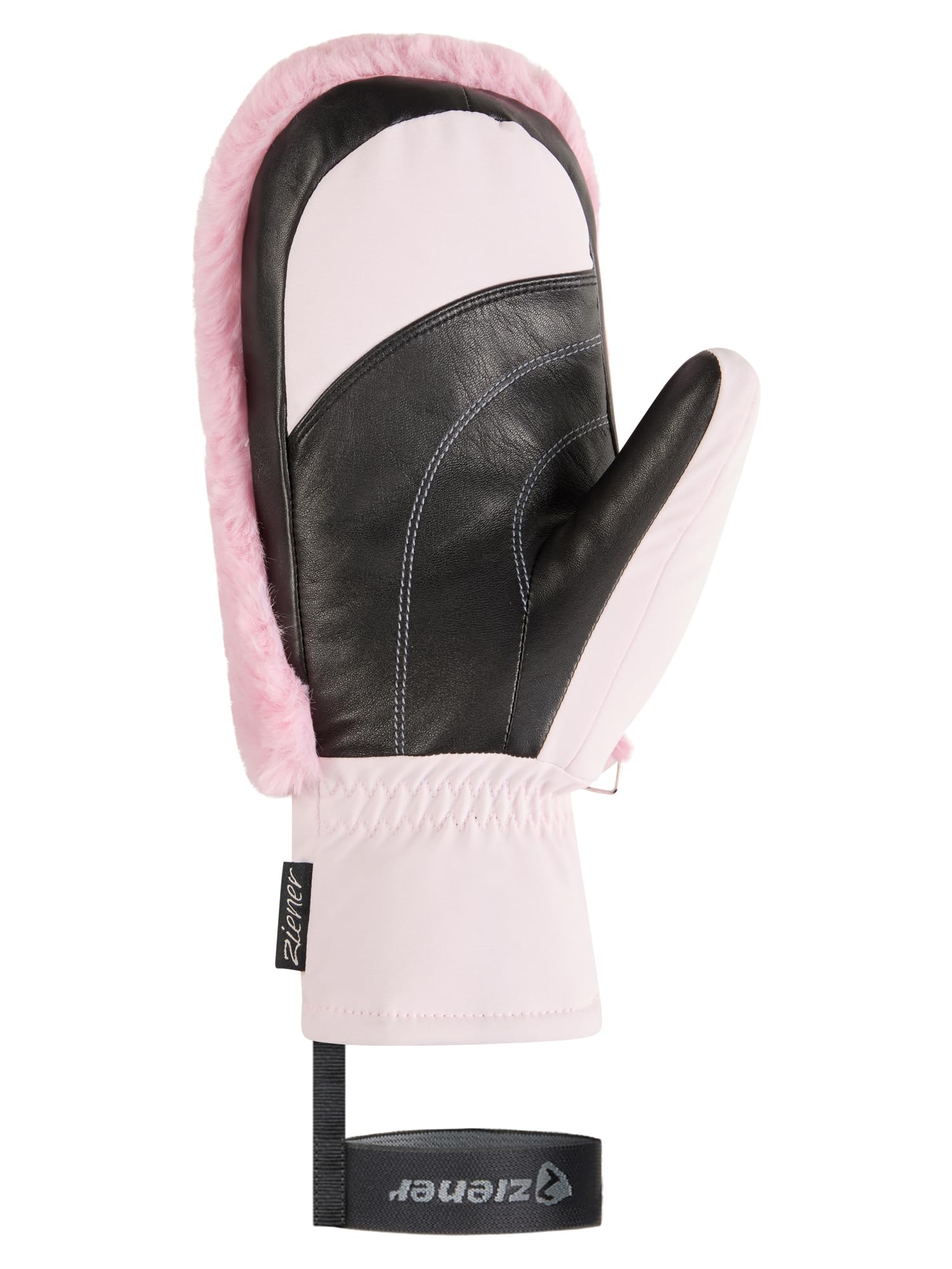 Ziener Katniss-Z - Muffolo da sci da donna, per sport invernali, termoshield, interno in pelle, pelliccia sintetica, colore: rosa conchiglia, L