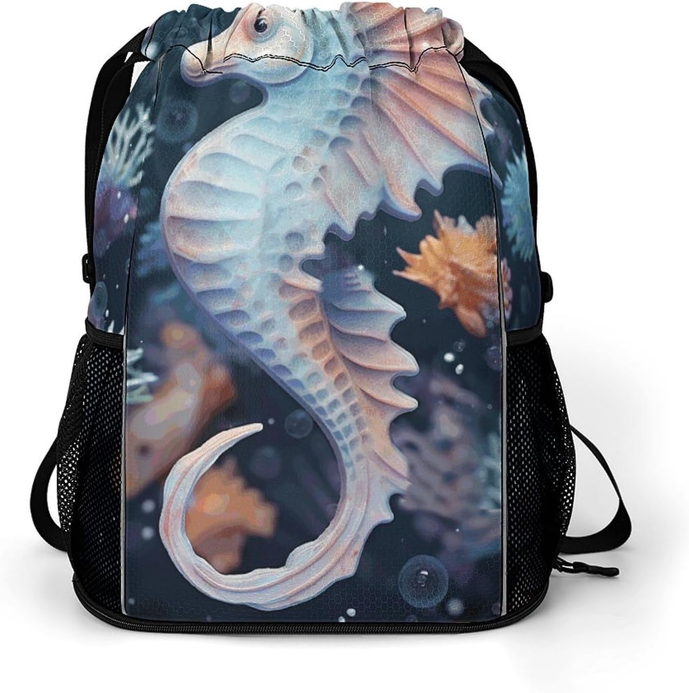 Sports Drawstring Backpack Seahorse And Starfish Lightweight Backpack Dry And Wet Separation Large Capacity