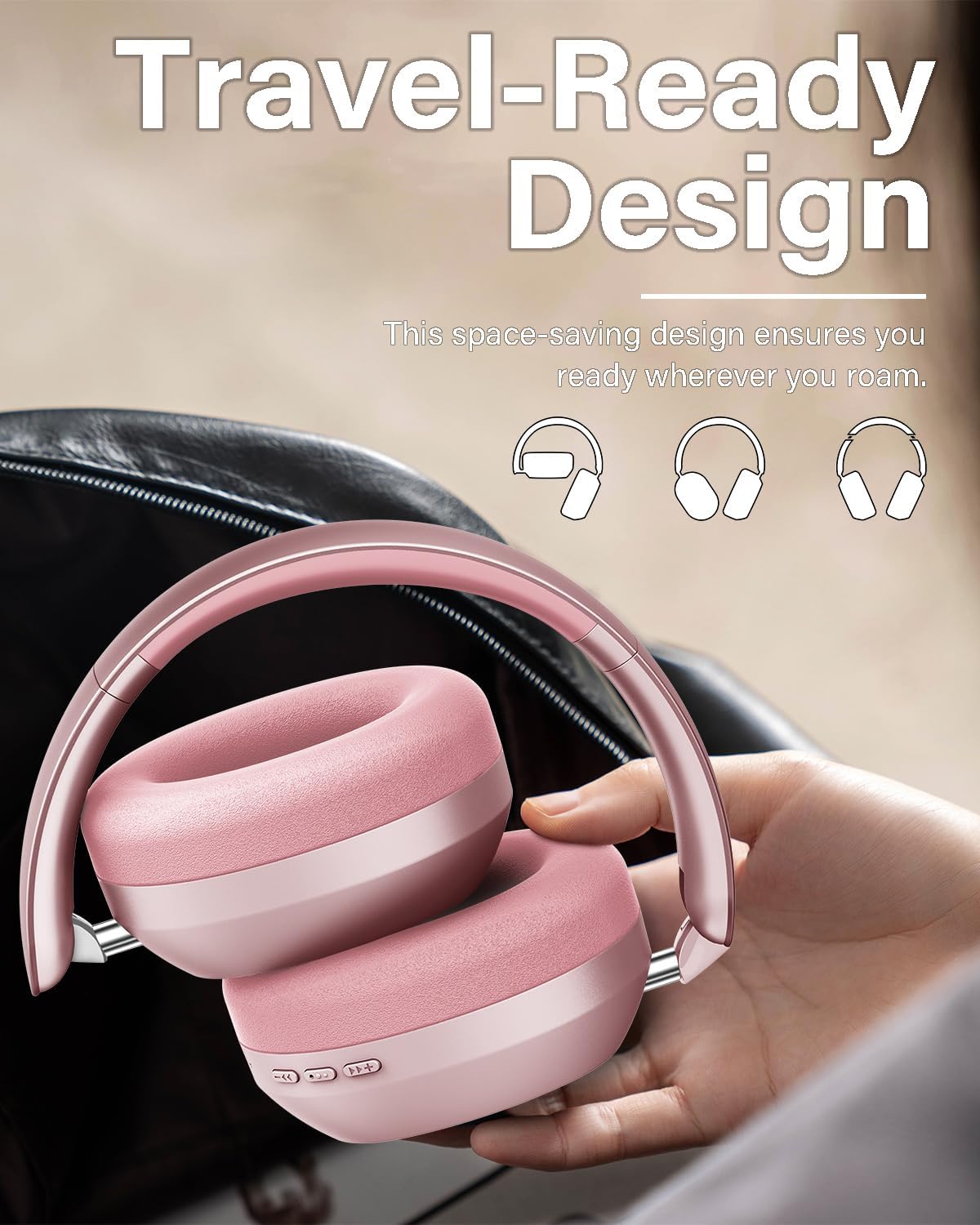 Wentronic Y05 Over-Ear Headphones – Hi-Res Sound, Active Noise Cancelling, Wireless Bluetooth 5.3, 48H Playtime, Lightweight Comfortable Design for Android, iOS & PC – Pink - Image 6