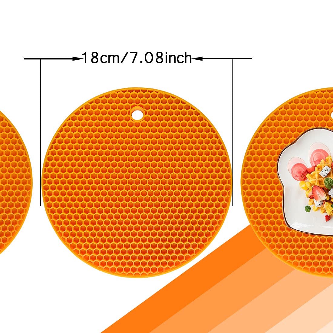PTAPIPI Salvamanteles de Silicona para Ollas Calientes (Pack de 2, Ø18cm) – Protector de Encimera Resistente al Calor, Posavasos Cocina y Lavavajillas (Naranja)
