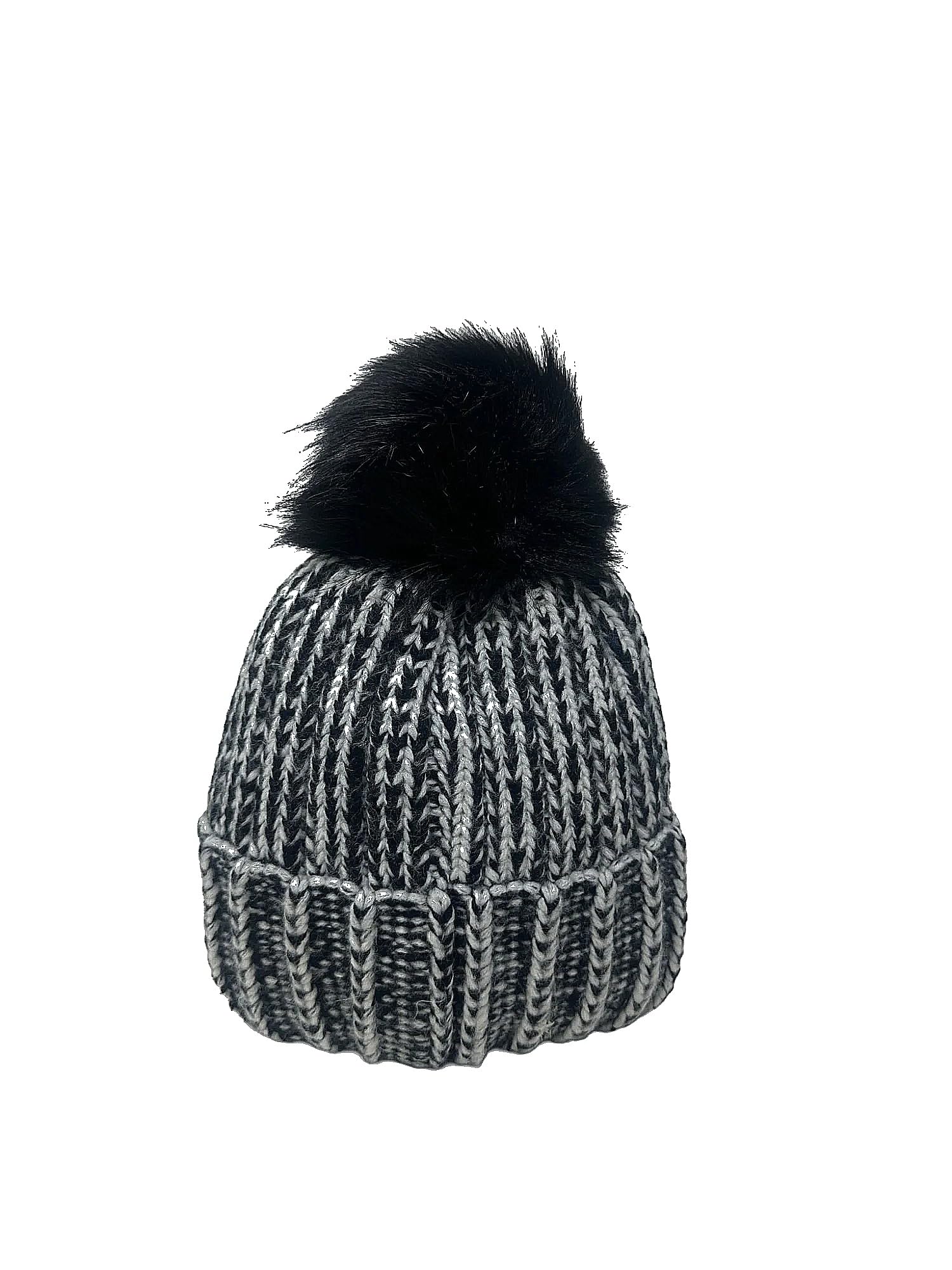 Chaos Brothers Women's Fisherman Rib Bobble Hat Chunky Knit Beanie with Pom Pom Navy Blue One Size Winter Hat (Black)