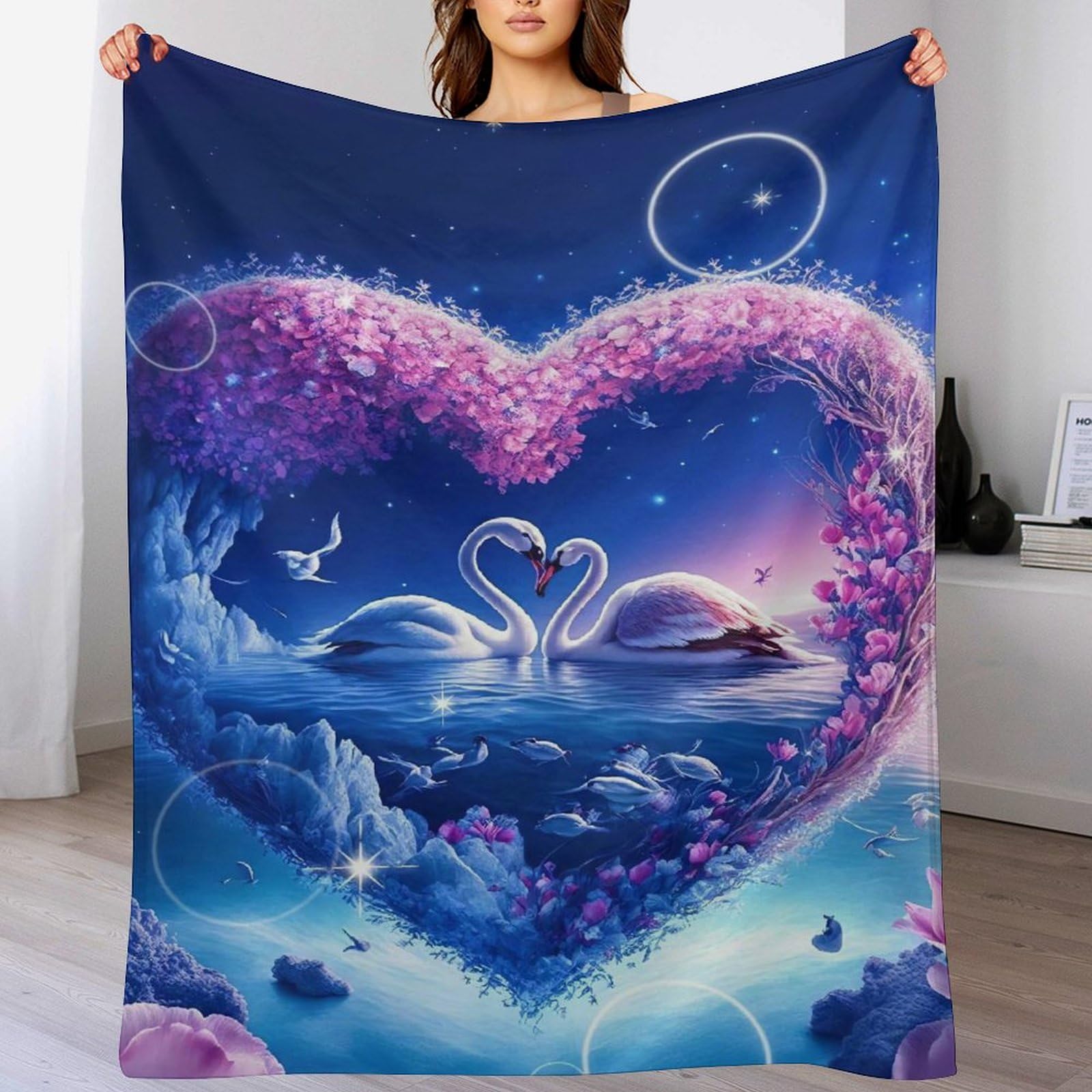 Couverture de luxe Cygne en polaire pour partager des moments tendres