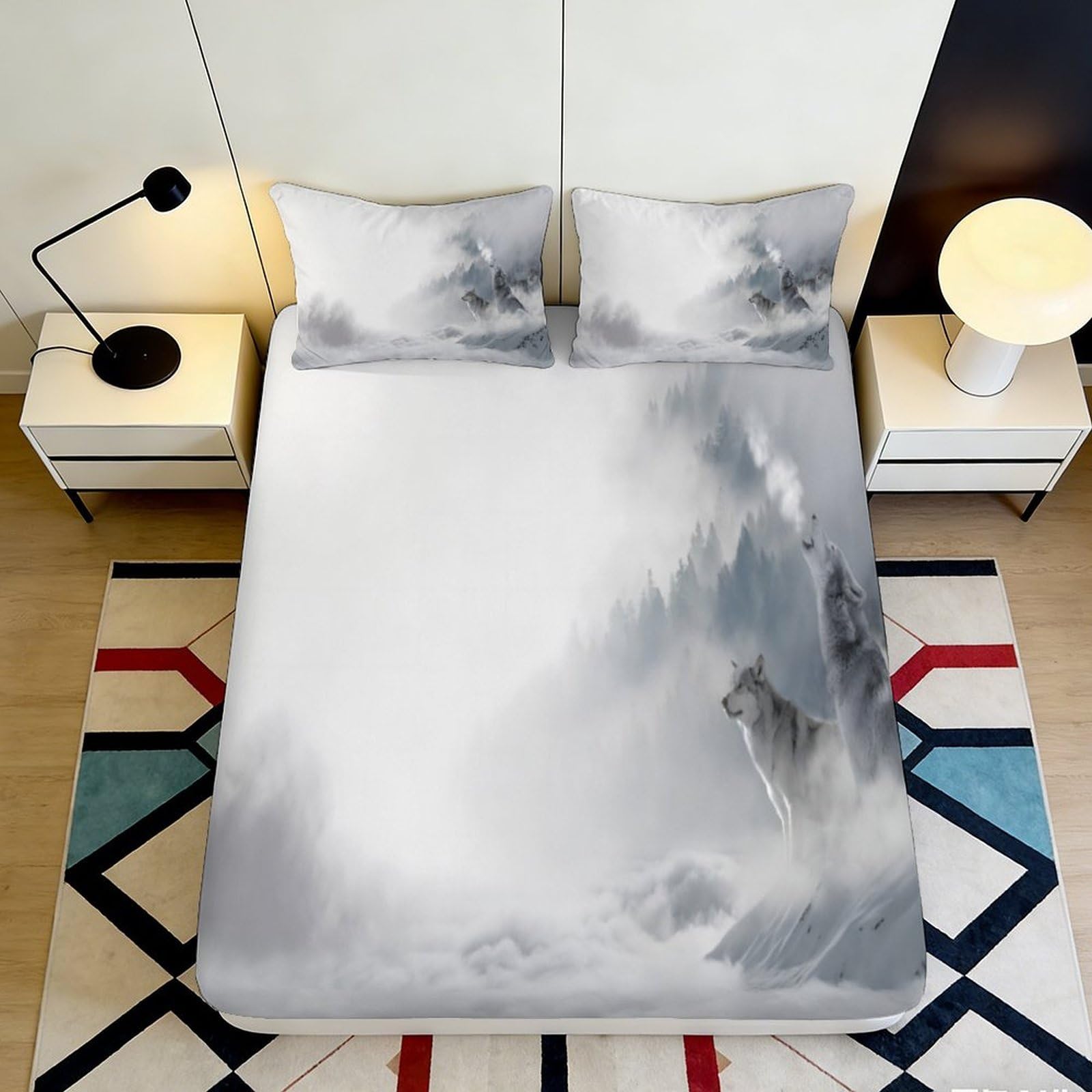 3D Printed Misty Mountain Fitted Sheet Microfiber Soft Grey Ink Landscape Mattress Cover for Bedroom Guest Room Decor 90x200x25cm