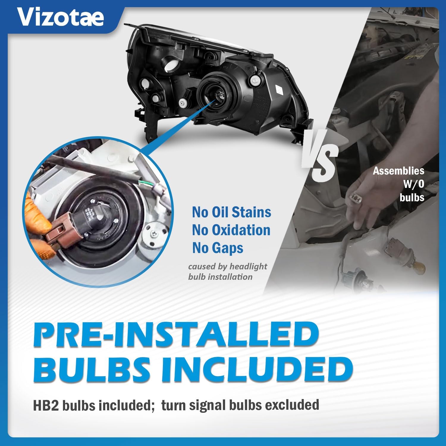Headlights for 2003-2005 Honda Pilot EX LX, for 2004-2005 Honda Pilot EX-L Headlamp Replacement, High/Low Beam W/Bulbs, Driver&Passenger Side