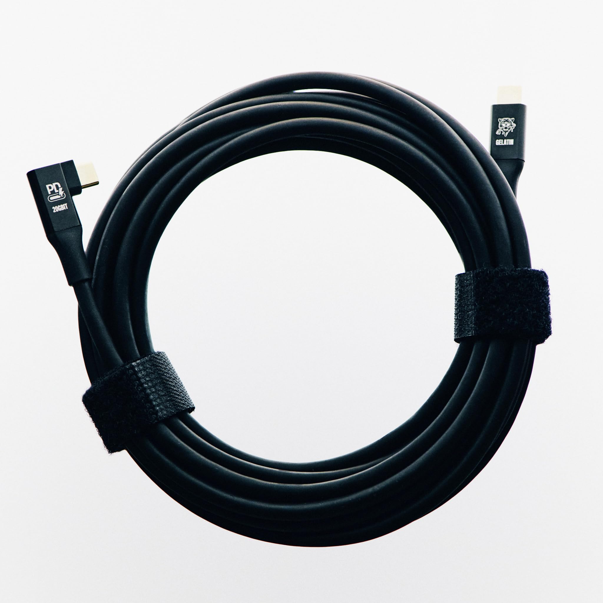 Gelatin Pantera - Cavo USB-C da 5 m, 20 Gbit | 20 Gbps bidirezionale, ricarica Power Delivery, modalità DisplayPort Alt per display Eizo e Studio, angolo retto, 5 m