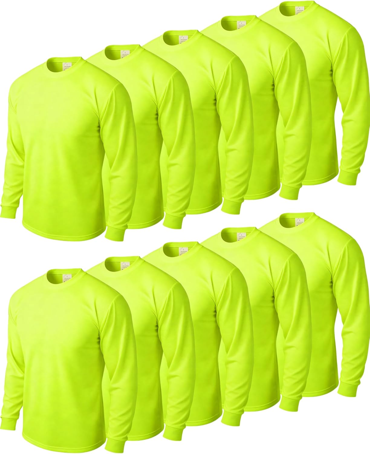 JaGely 10 Pcs Long Sleeve High Visibility Shirt Bulk Men Safety Hi Vis Construction Work T-Shirt Pullover Crewneck Sweatshirt