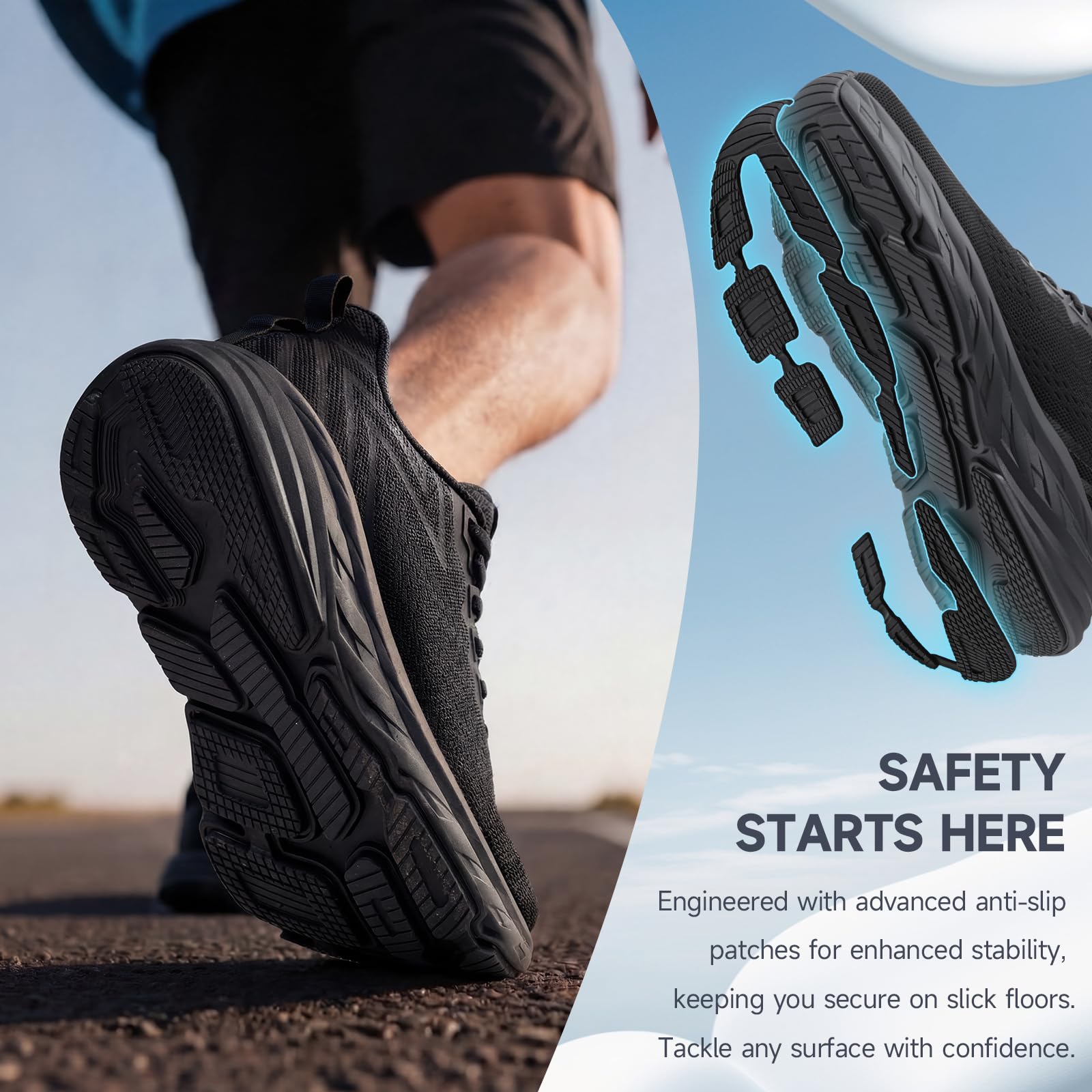 ODCKOI Breite Laufschuhe für Herren, Slip-On Sneakers rutschfest, Bequeme Sportschuhe mit MD-Sohle Dämpfung für Walken Jogging Tennis Freizeit Straßenlaufschuhe
