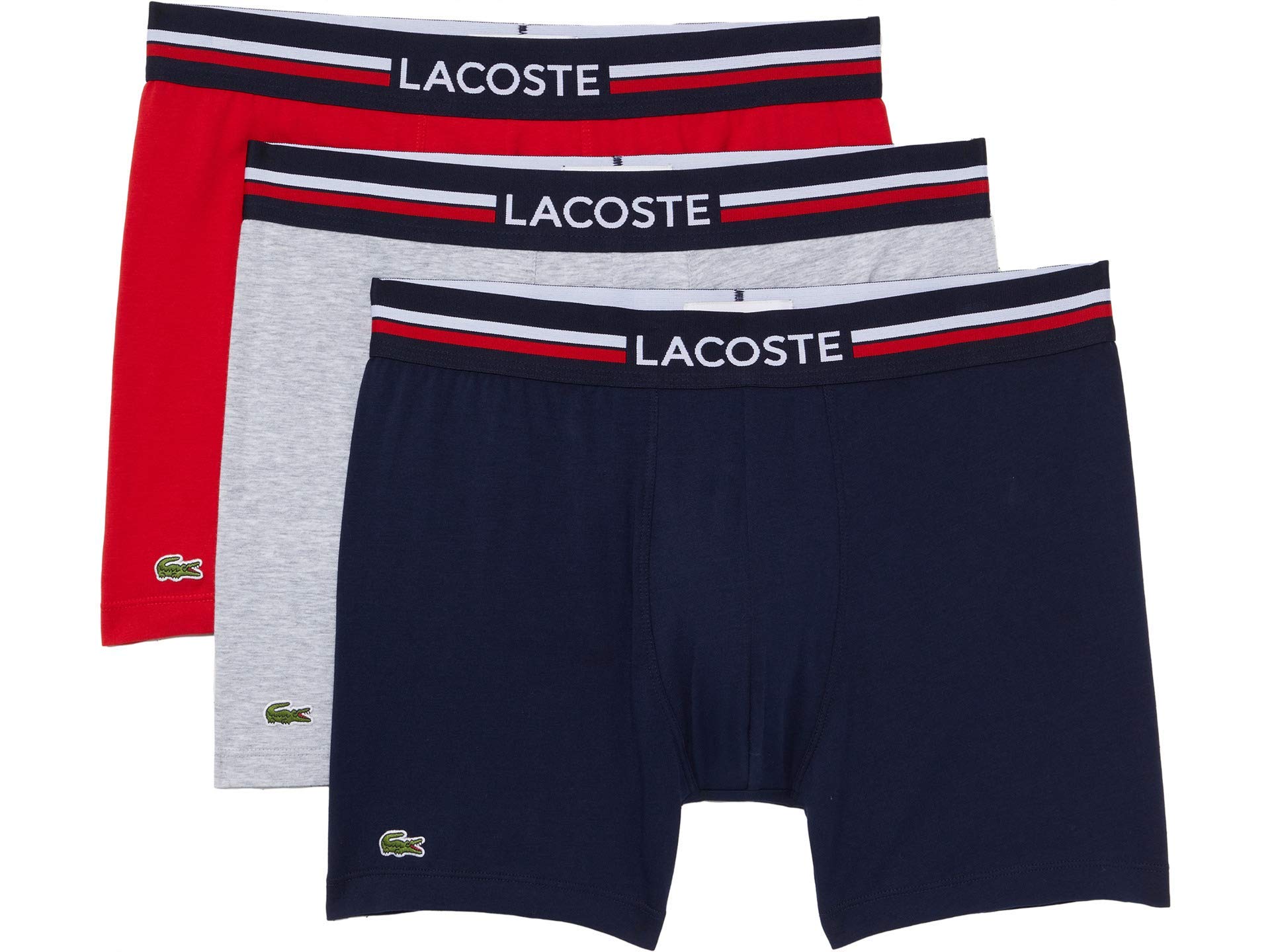 Lacoste Men's Cotton Stretch Tricolor Waistband Boxer Briefs, 3-pack Boxer Briefs (pack of 3)
