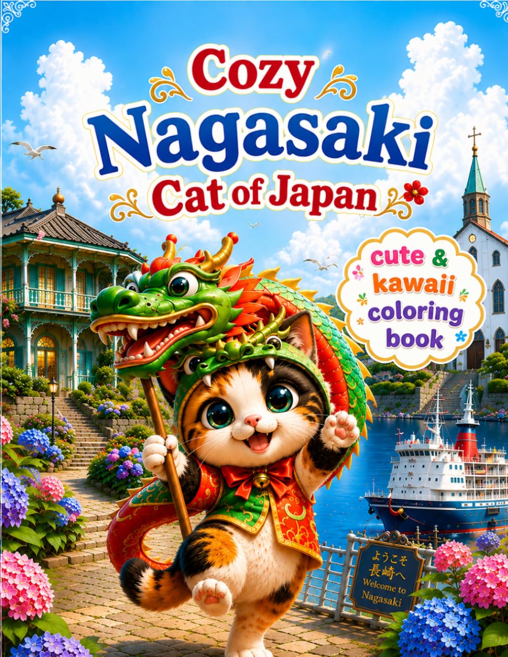 Cozy Nagasaki Cat of Japan: 25 Cute & Kawaii Coloring Pages (Cozy Cat of Japan Series)