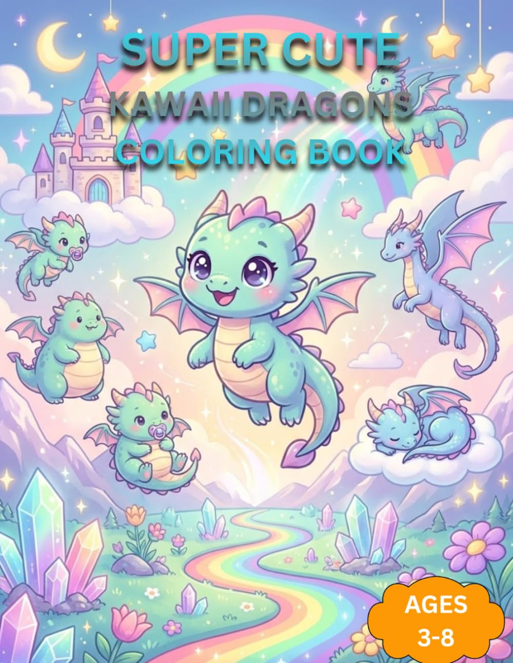 Super Cute Kawaii Dragons Coloring Book: Adorable Easy Dragon Coloring Pages for Kids Ages 3–8 Fun Fantasy Coloring Book for Boys and Girls