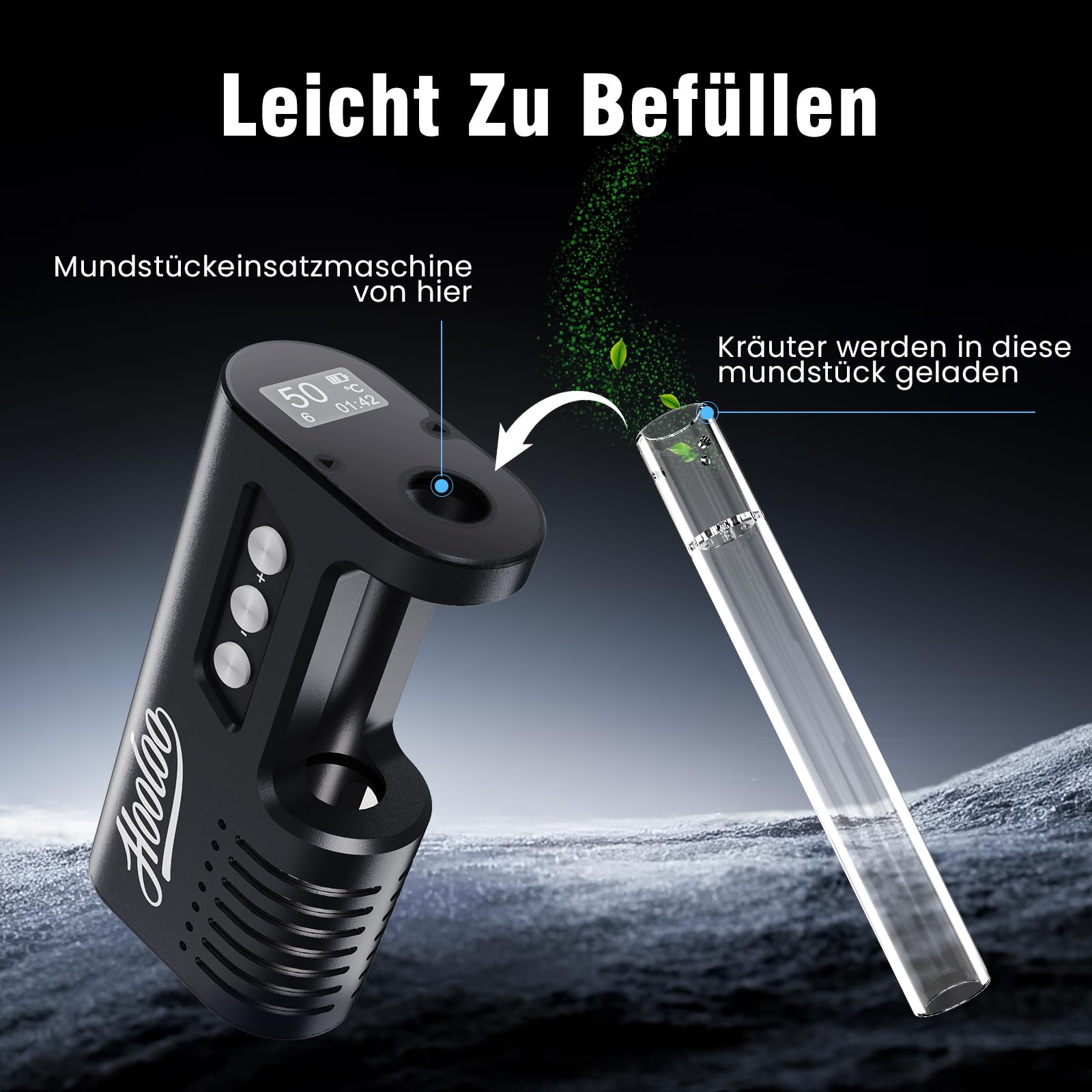 HOOLOO Kräuter Vaporizer – Premium Tragbarer Verdampfer Mit 30s Schneller Erwärmung, 2600 mAh Akku, OLED Display Und Temperaturregelung, Einfache Reinigung