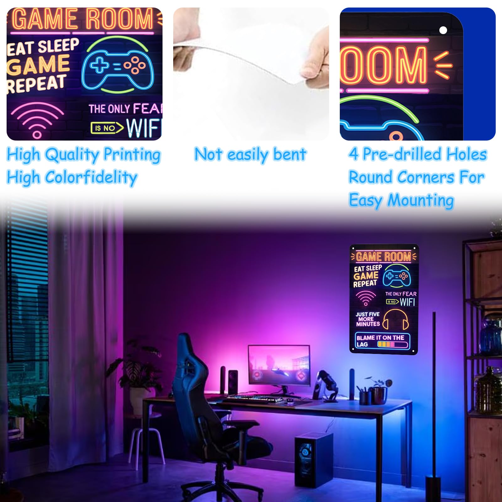 Targa Decorativa In Legno A Tema Videogiochi Per Parete - Scritta 'Game Over' E 'Pause' - Regalo Per Gamer - 3