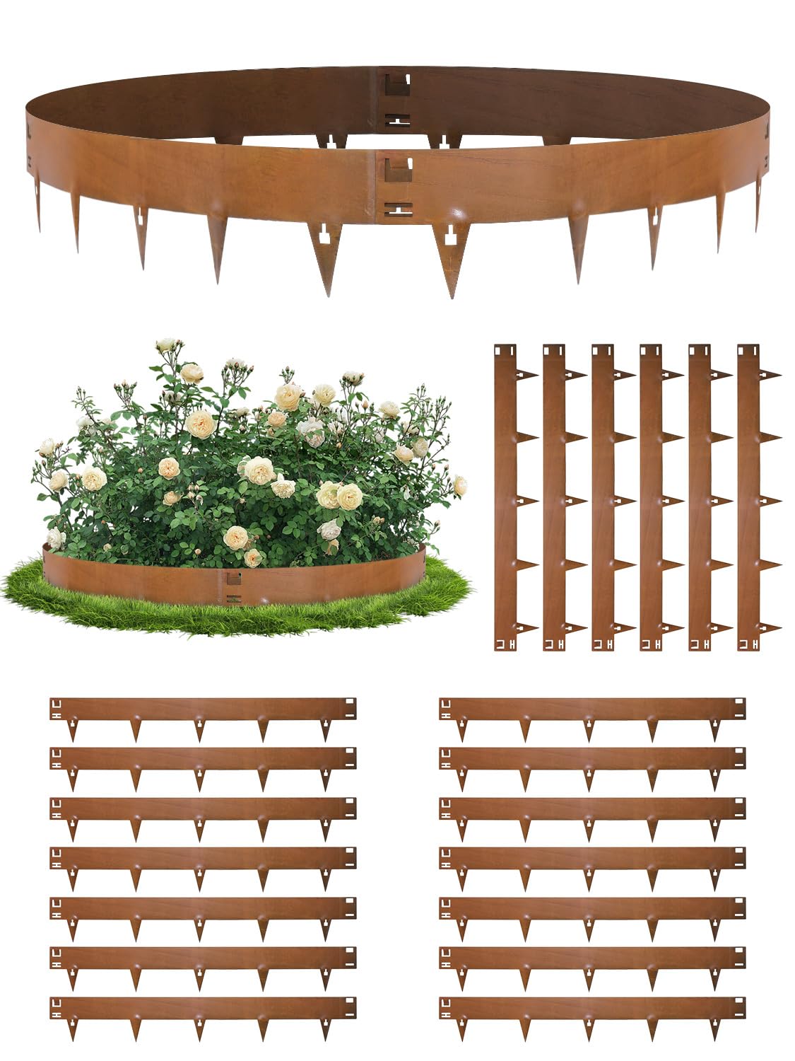20 Pcs Lawn Edging, 3.5ft Corten Steel Lawn Edging, Corten Steel Edging, Core Edge Lawn Edging For Garden Edging, Outdoor Grass, Bushes Shrubs Trees, Metal Edging 20cm Face Height(107.5 * 20 * 3cm)